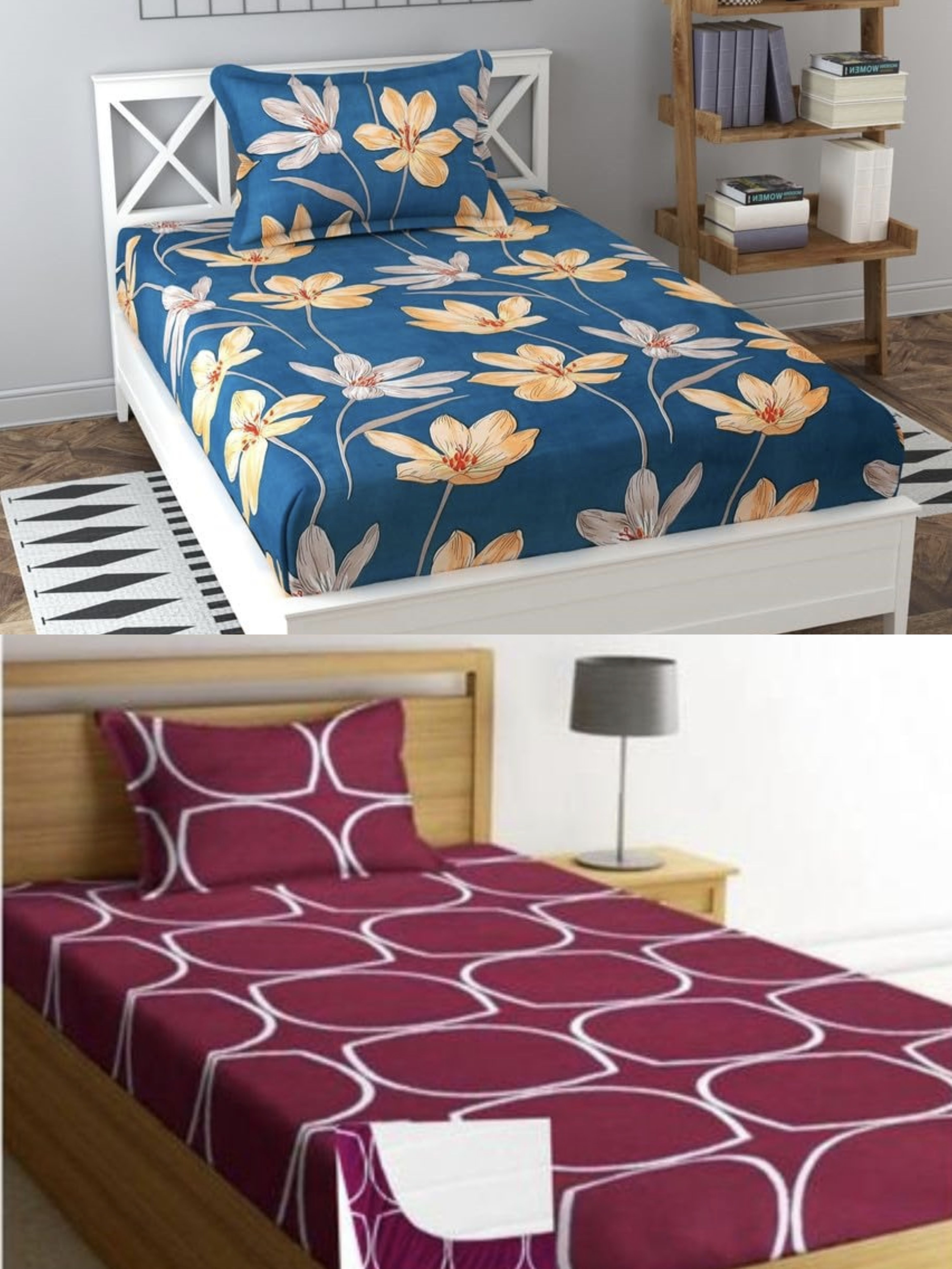 Cotton Blend Single Fitted (Elastic) 144 TC Geometric 1 Bedsheet-image-19