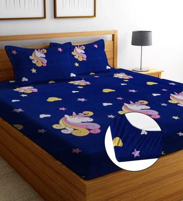 zenkart Cotton Double Fitted (Elastic) 200 TC 7D Digital 1 Summer Bedsheet with 2 Pillow Covers-picture-15