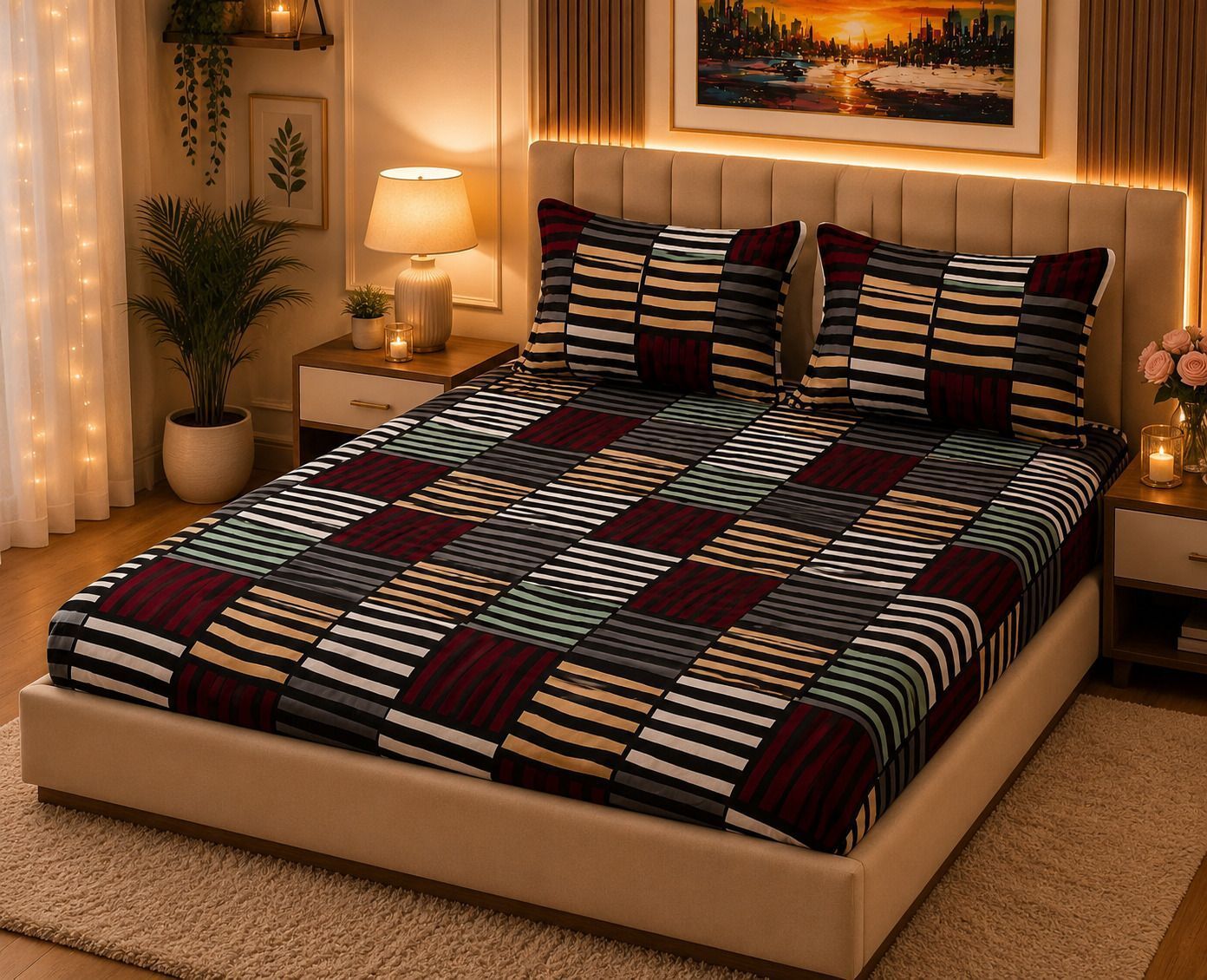 Woolen Double Fitted (Elastic) 300 TC Printed 1 Winter Bedsheet with 2 Pillow Covers-image-48