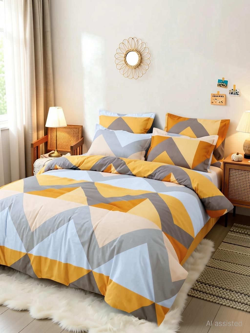 clovis krafts Microfiber Queen Fitted (Elastic) 240 TC Geometric 1 Bedsheet with 2 Pillow Covers-picture-15