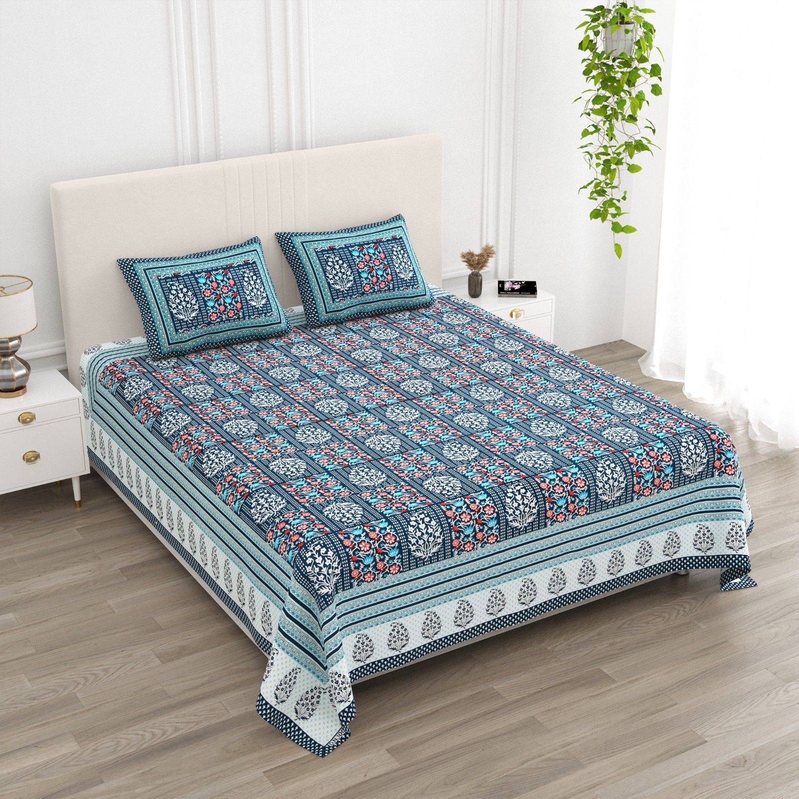 Satin King Flat 120 TC Printed 1 Summer Bedsheet with 2 Pillow Covers-image-6