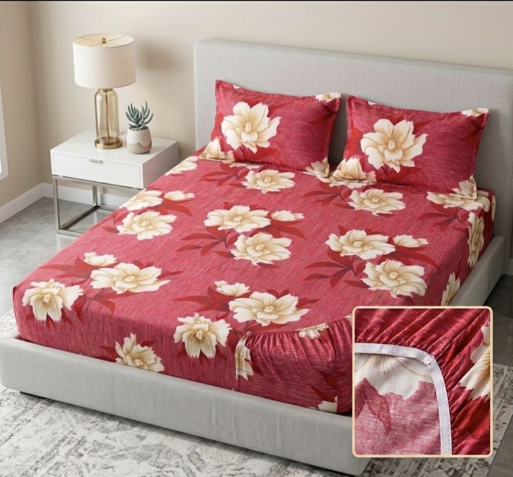 sp traders Cotton Blend Double Fitted (Elastic) 1 TC 3D Printed 1 Summer Bedsheet with 2 Pillow Covers-picture-20