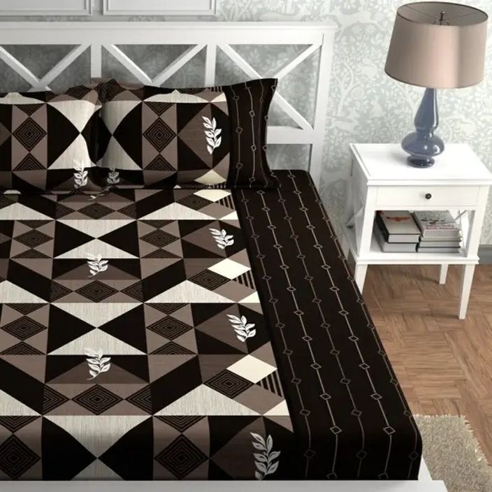 bedit Cotton Double Fitted (Elastic) 320 TC Floral 1 Bedsheet with 2 Pillow Covers-picture-17