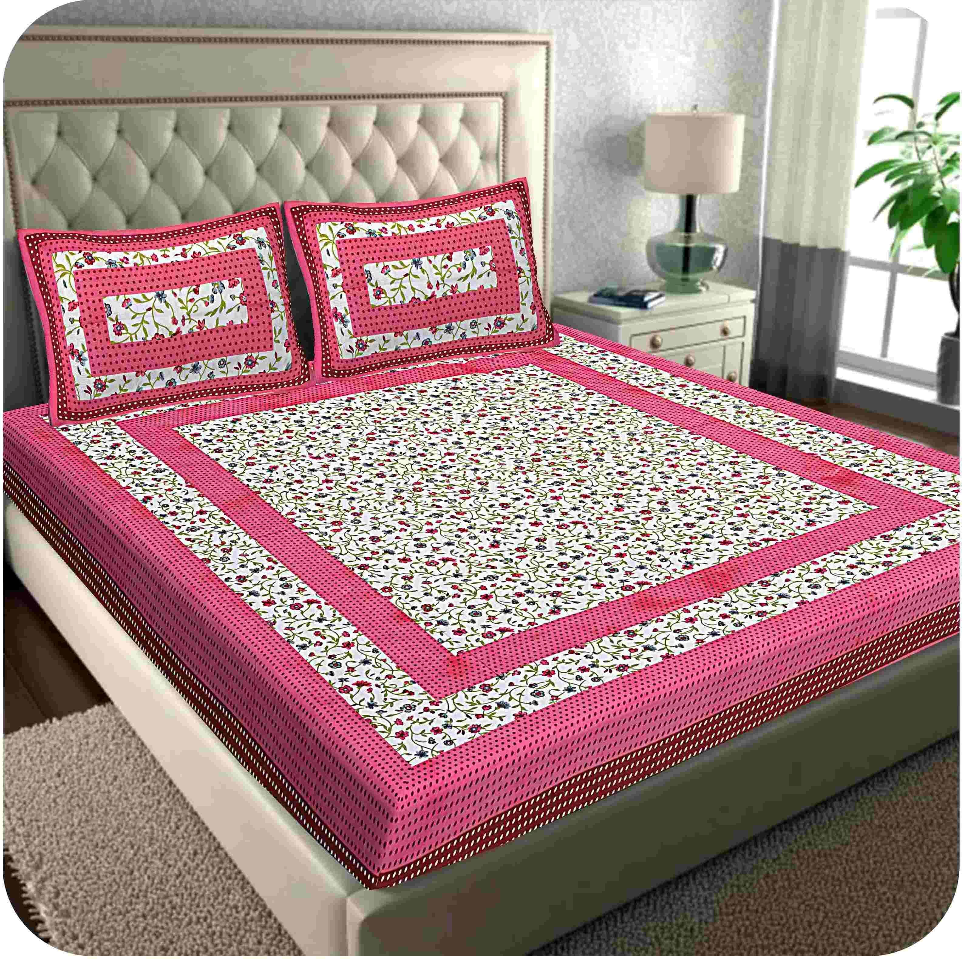nspr Cotton Double Flat 144 TC Printed 1 Bedsheet with 2 Pillow Covers-picture-20