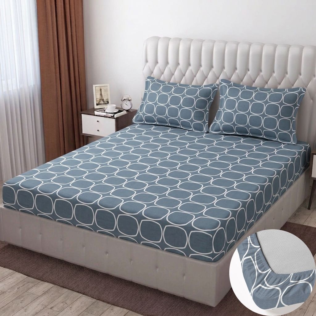 bm decor Cotton King Fitted (Elastic) 244 TC Printed 1 Summer Bedsheet with 2 Pillow Covers-picture-14
