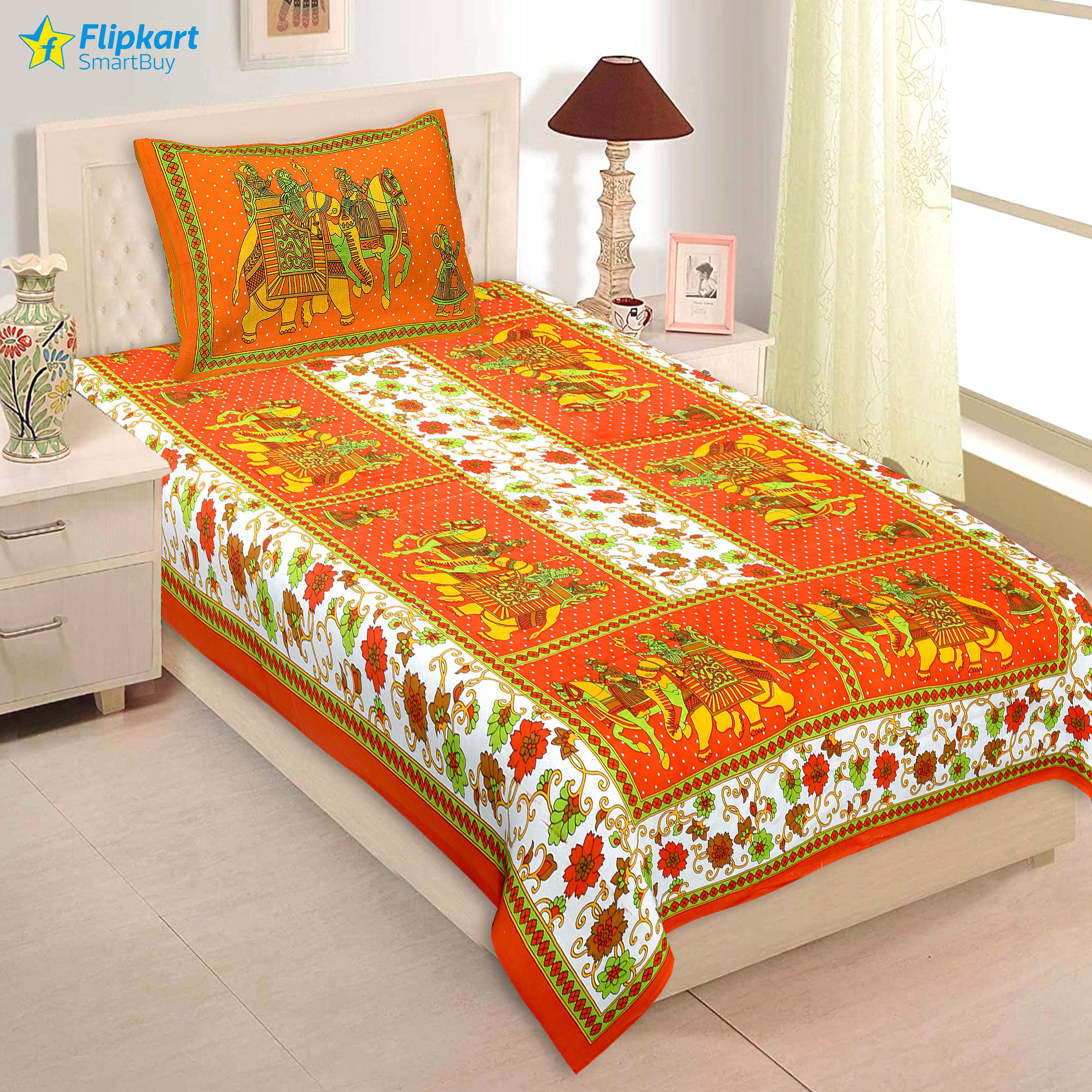 flipkart smartbuy 180 TC Cotton Single Jaipuri Prints Flat Bedsheet-picture-22