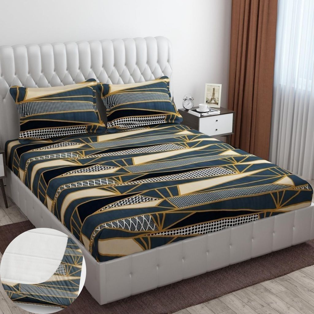 bm decor Cotton Double Fitted (Elastic) 255 TC Printed 1 Summer Bedsheet with 2 Pillow Covers-picture-13