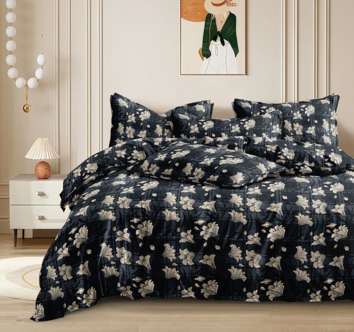 Cotton King Fitted (Elastic) 220 TC Geometric 1 Bedsheet with 2 Pillow Covers-image-36
