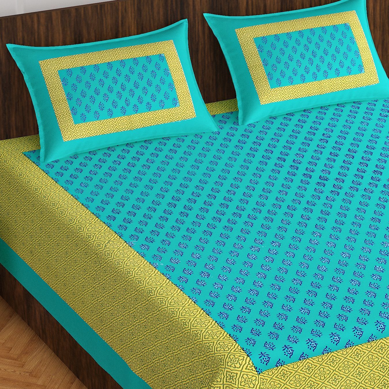 Cotton Double Flat 144 TC Jaipuri Prints 1 Bedsheet with 2 Pillow Covers-image-48