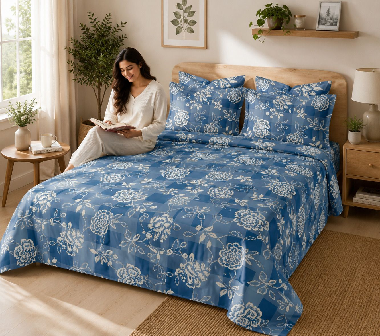 aura linen Cotton Blend Super King Flat 240 TC Printed 1 Bedsheet with 2 Pillow Covers-picture-11