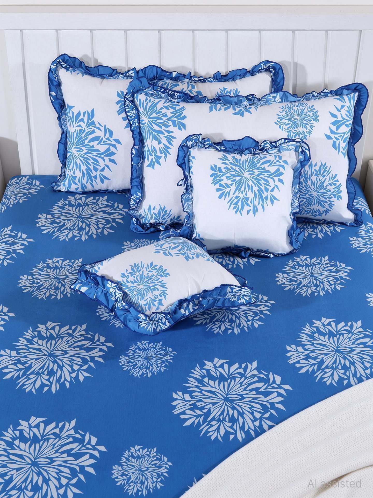 Cotton Double Flat 300 TC Printed 1 Summer Bedsheet with 2 Pillow Covers, 2 Cushion Covers-image-49