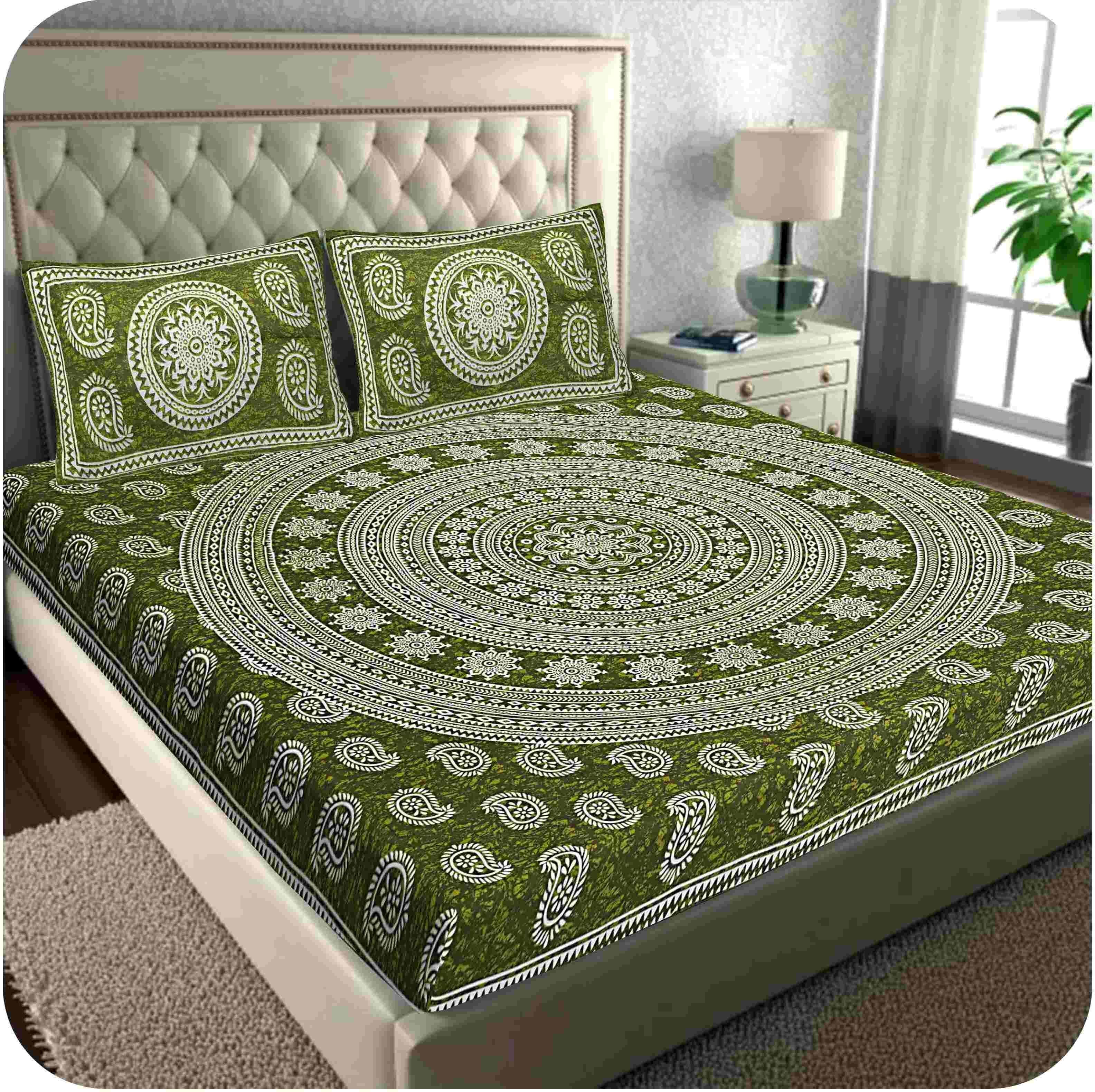 nspr Cotton Double Flat 144 TC Checkered 1 Bedsheet with 2 Pillow Covers-picture-40