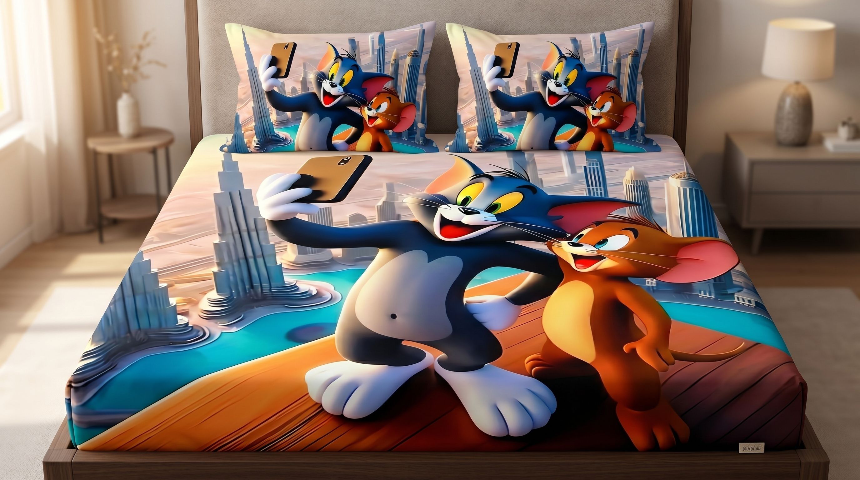 Cotton Blend Double Flat 300 TC Cartoon 1 Summer Bedsheet with 2 Pillow Covers-image-16