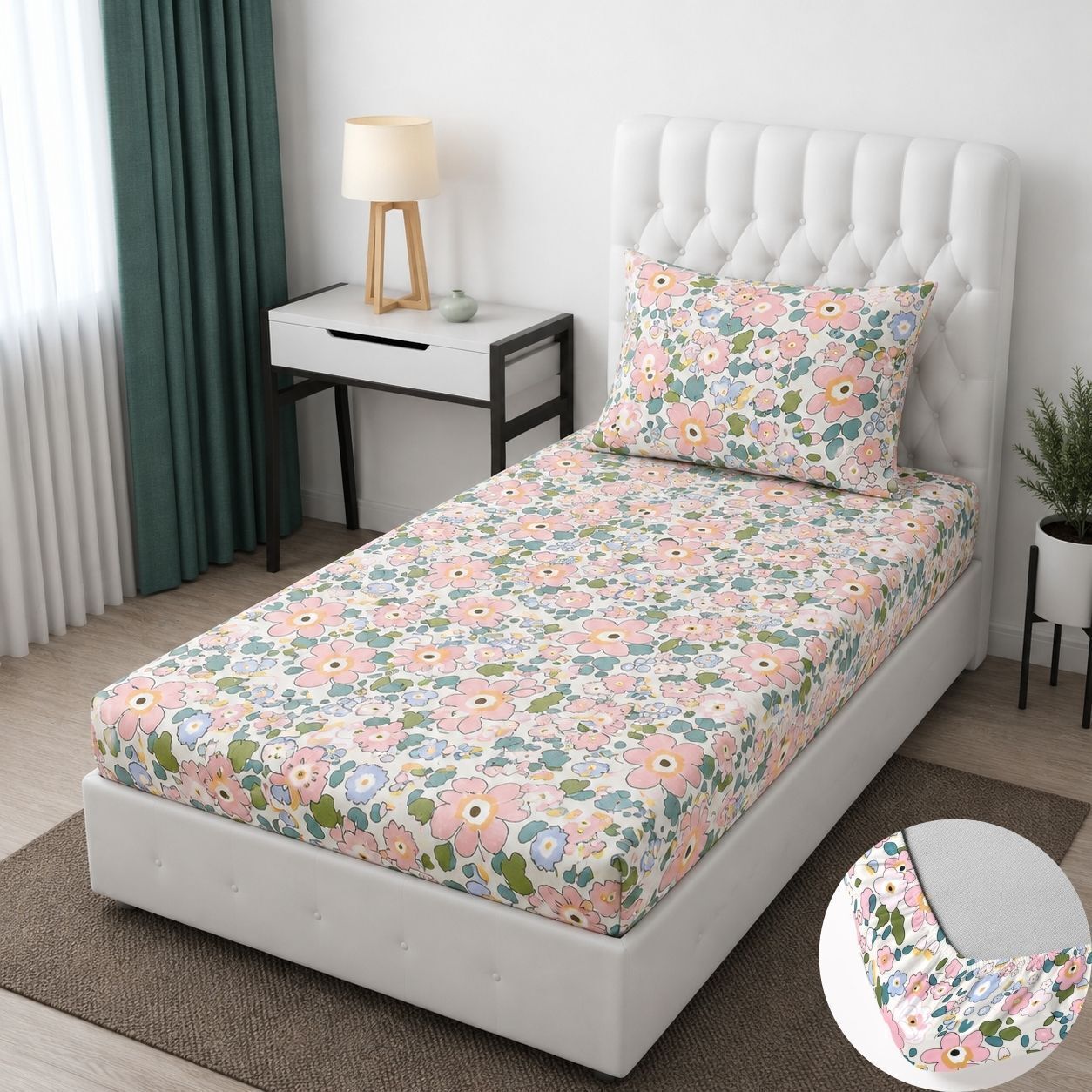bm decor Cotton Single Fitted (Elastic) 244 TC Printed 1 Summer Bedsheet-picture-13