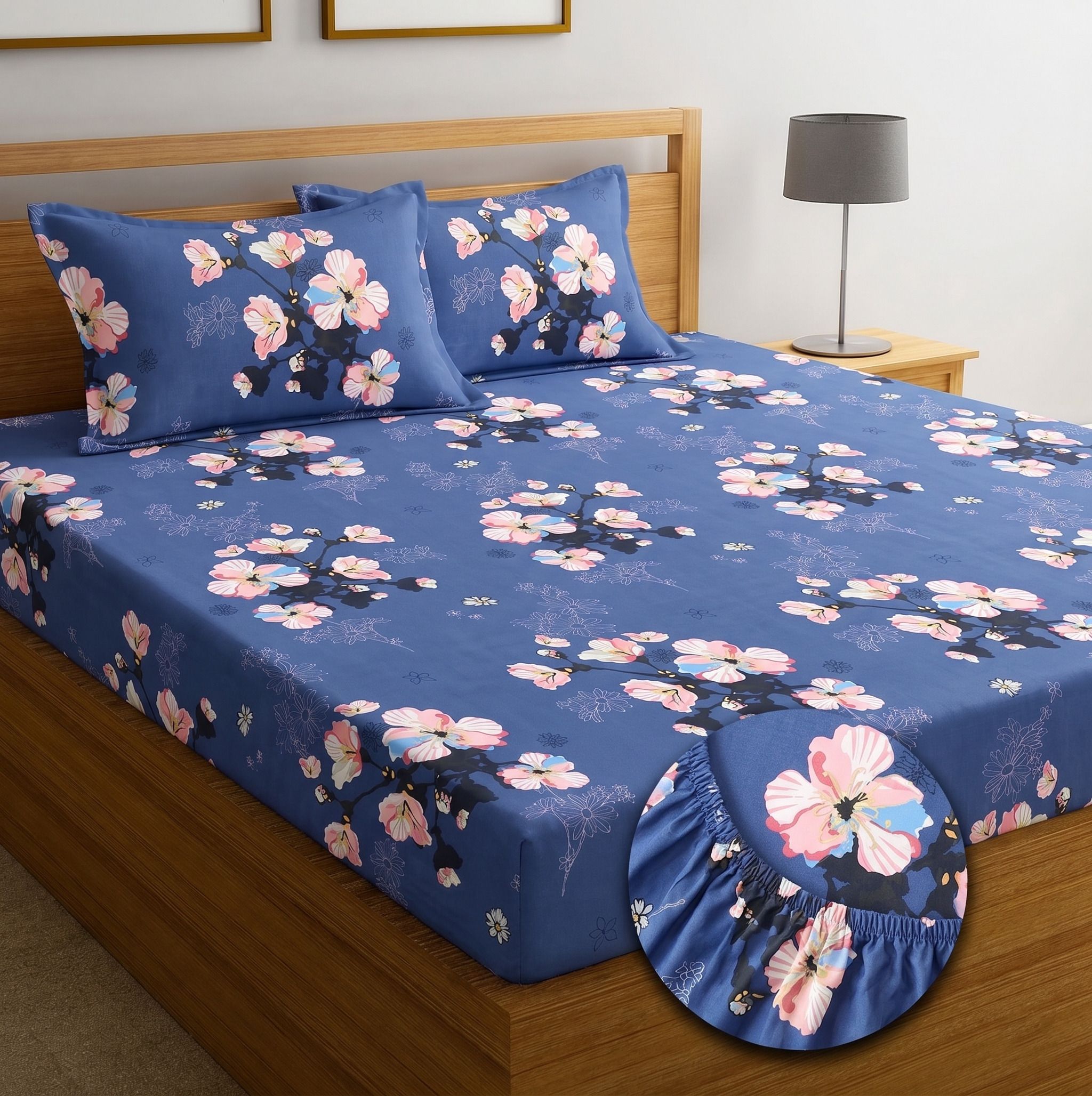 flipkart smartbuy Cotton King Fitted (Elastic) 280 TC Floral 1 Summer Bedsheet with 2 Pillow Covers-picture-20