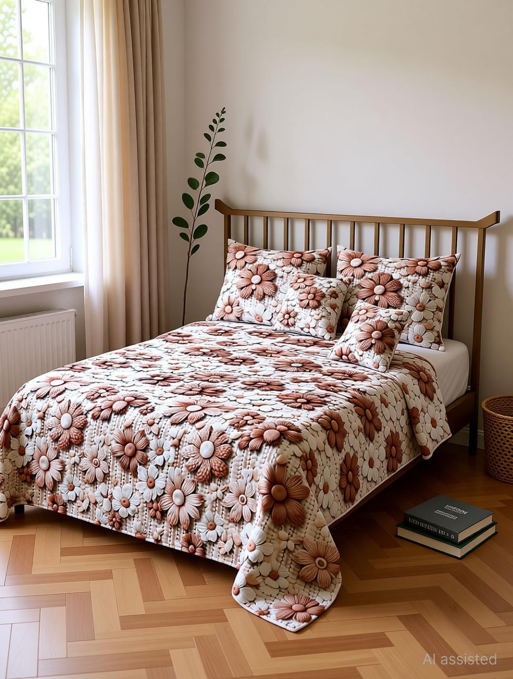 Cotton Double Flat 300 TC Floral 1 Bedsheet with 2 Pillow Covers, 2 Cushion Covers-image-7