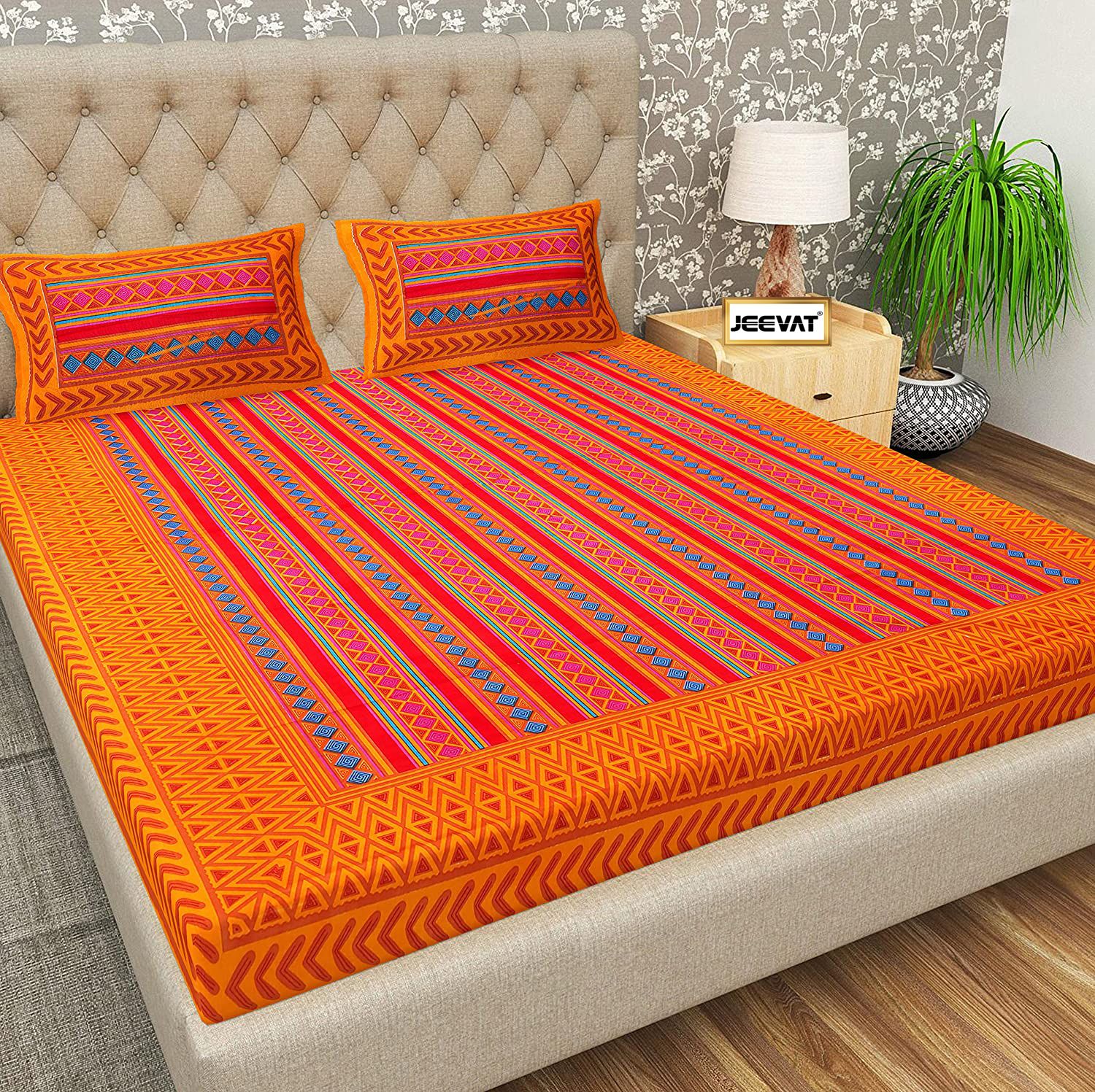 jeevat Cotton Queen Flat 144 TC Striped Bedsheet-picture-22