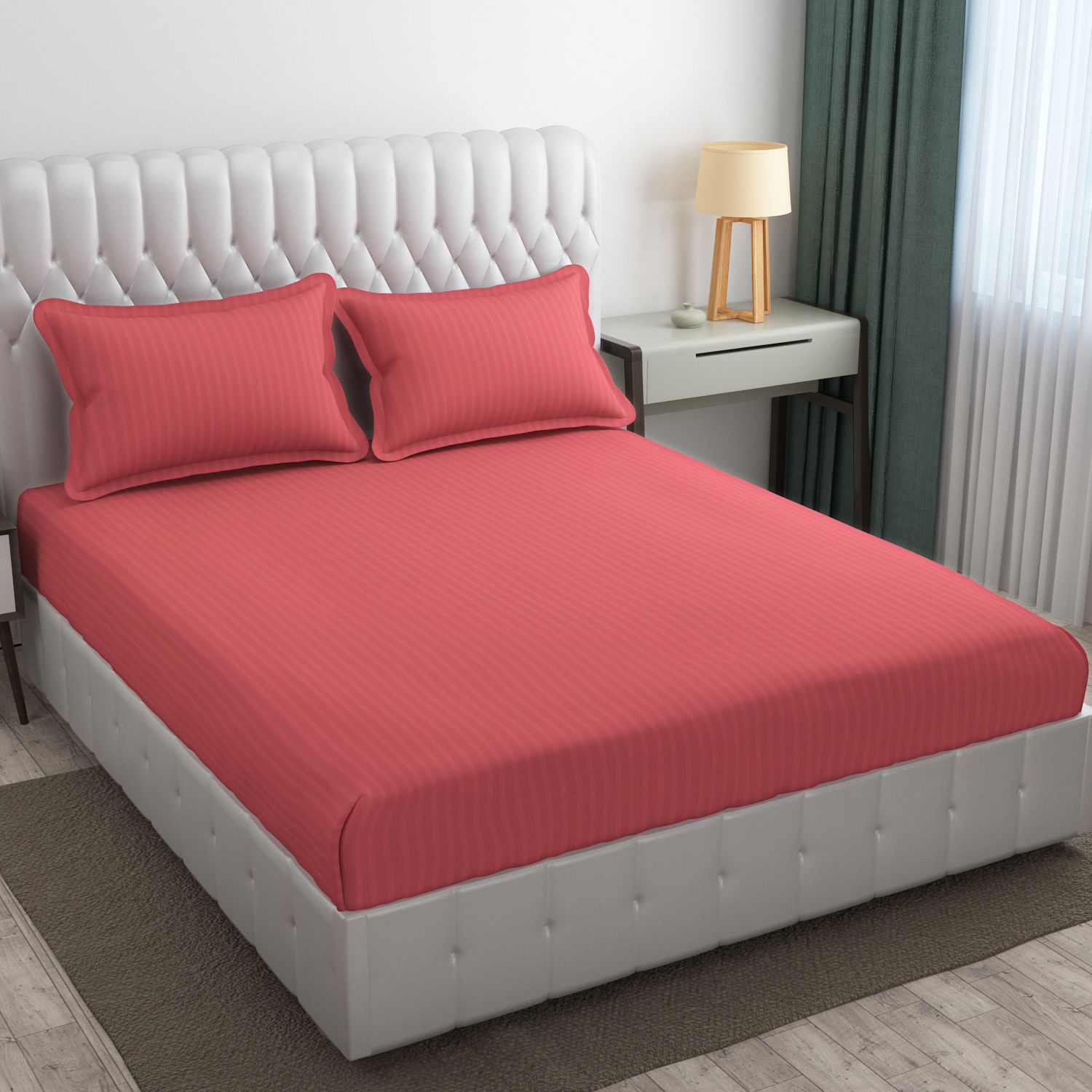 Cotton Double Flat 300 TC Striped Bedsheet