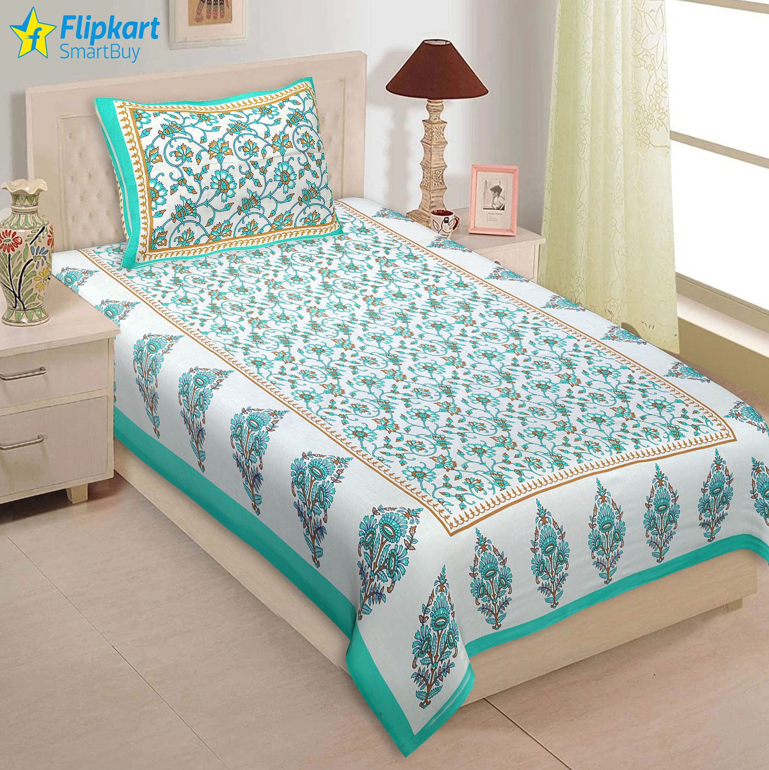 flipkart smartbuy 180 TC Cotton Single Jaipuri Prints Flat Bedsheet-picture-24