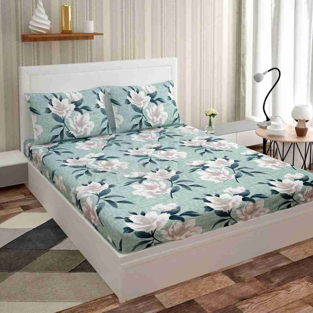 radhey Cotton Double Fitted (Elastic) 220 TC Floral 1 Bedsheet with 2 Pillow Covers-picture-21