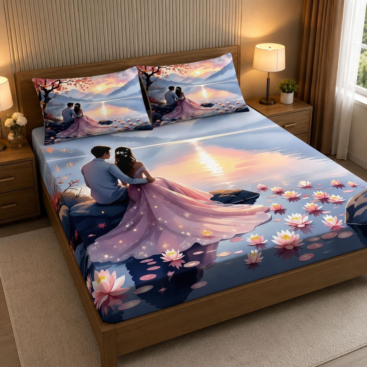 Polycotton, Cotton, Cotton Blend Queen Flat 390 TC Self Design 1 Summer Bedsheet with 2 Pillow Covers-image-18
