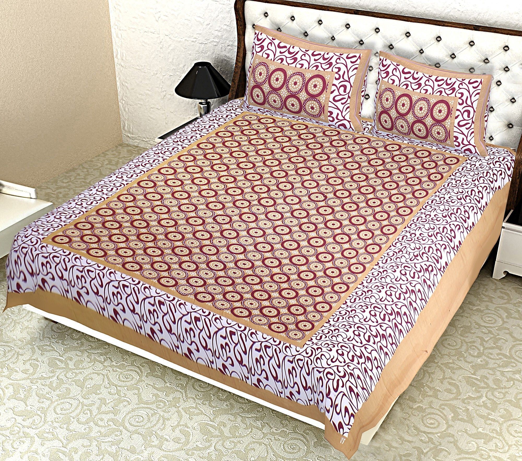 Cotton Double Flat 220 TC Jaipuri Prints 1 Summer Bedsheet with 2 Pillow Covers-image-45