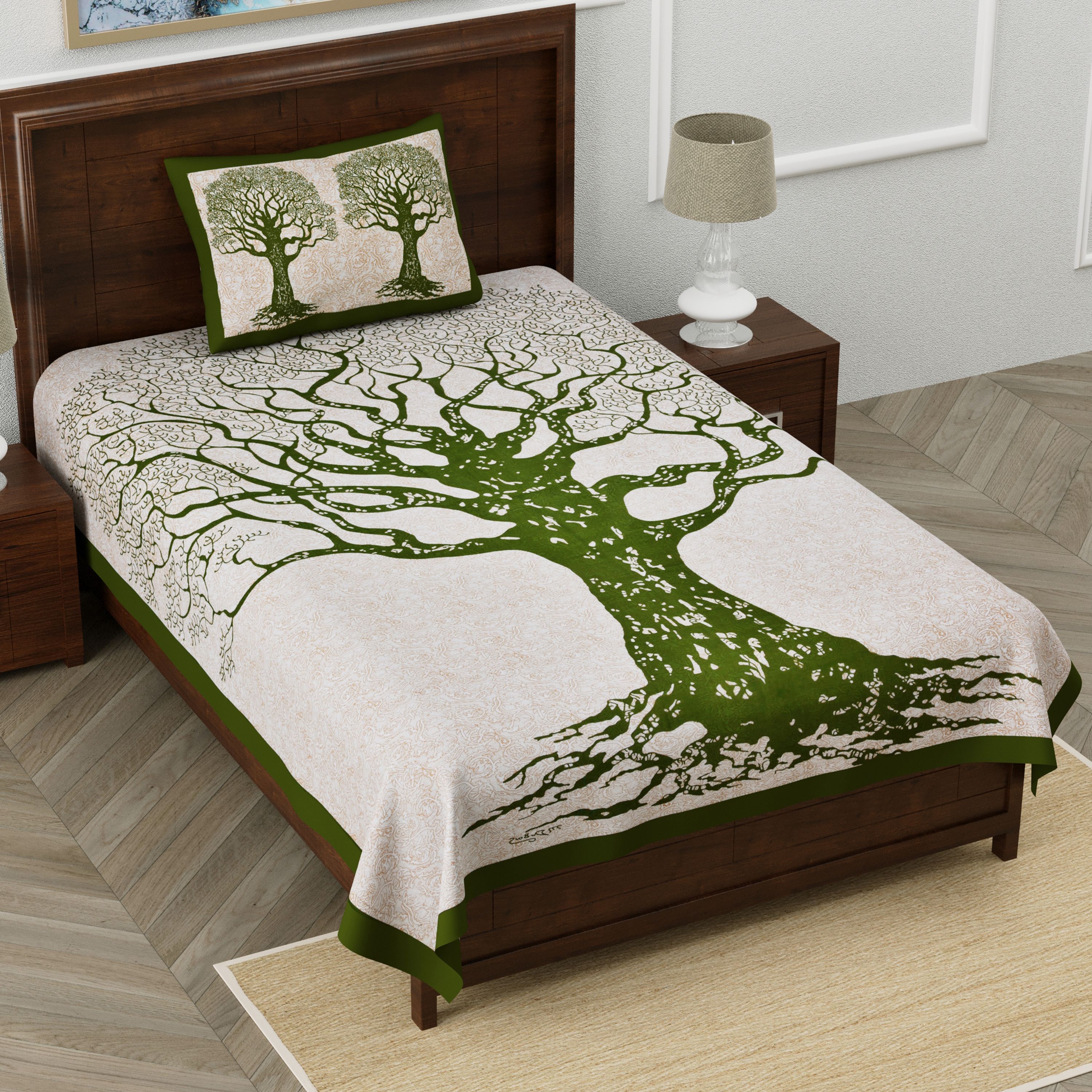 Cotton Single Flat 144 TC Jaipuri Prints 1 Bedsheet with 2 Pillow Covers-image-19