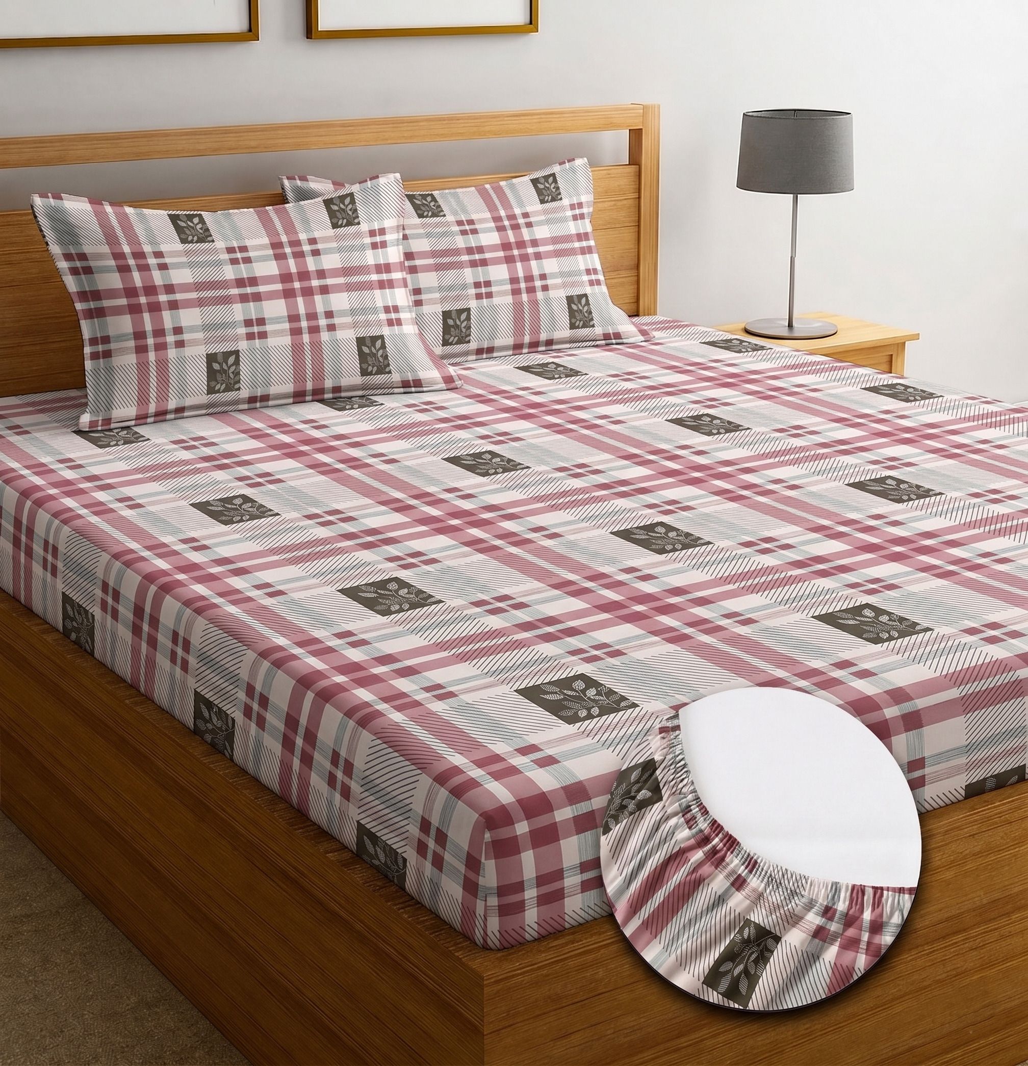 flipkart smartbuy Cotton King Fitted (Elastic) 280 TC Floral 1 Summer Bedsheet with 2 Pillow Covers-picture-41