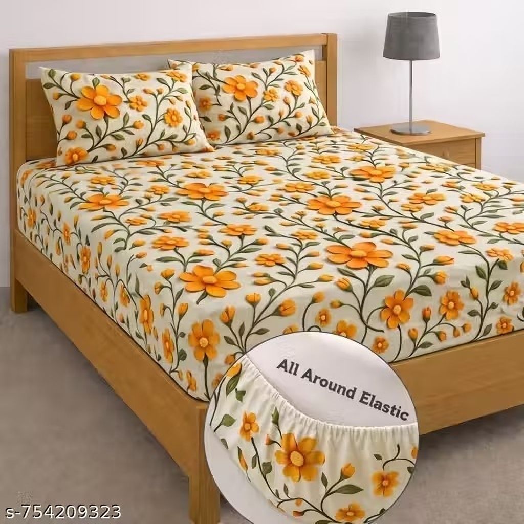 fabricora Cotton Double Fitted (Elastic) 240 TC 3D Printed 1 Bedsheet-picture-44