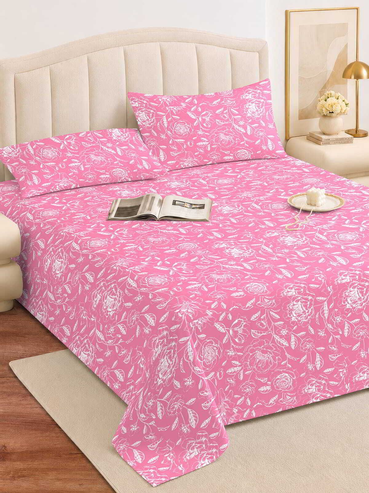 Microfiber Queen Flat 180 TC Floral 1 Bedsheet with 2 Pillow Covers-image-8
