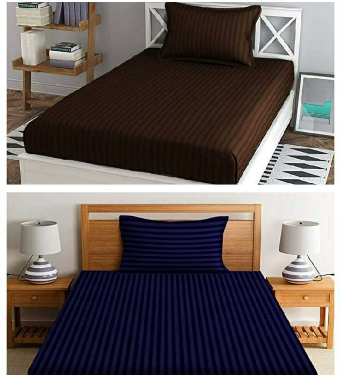 kitchdeco 210 TC Cotton Single Striped Flat Bedsheet-picture-9