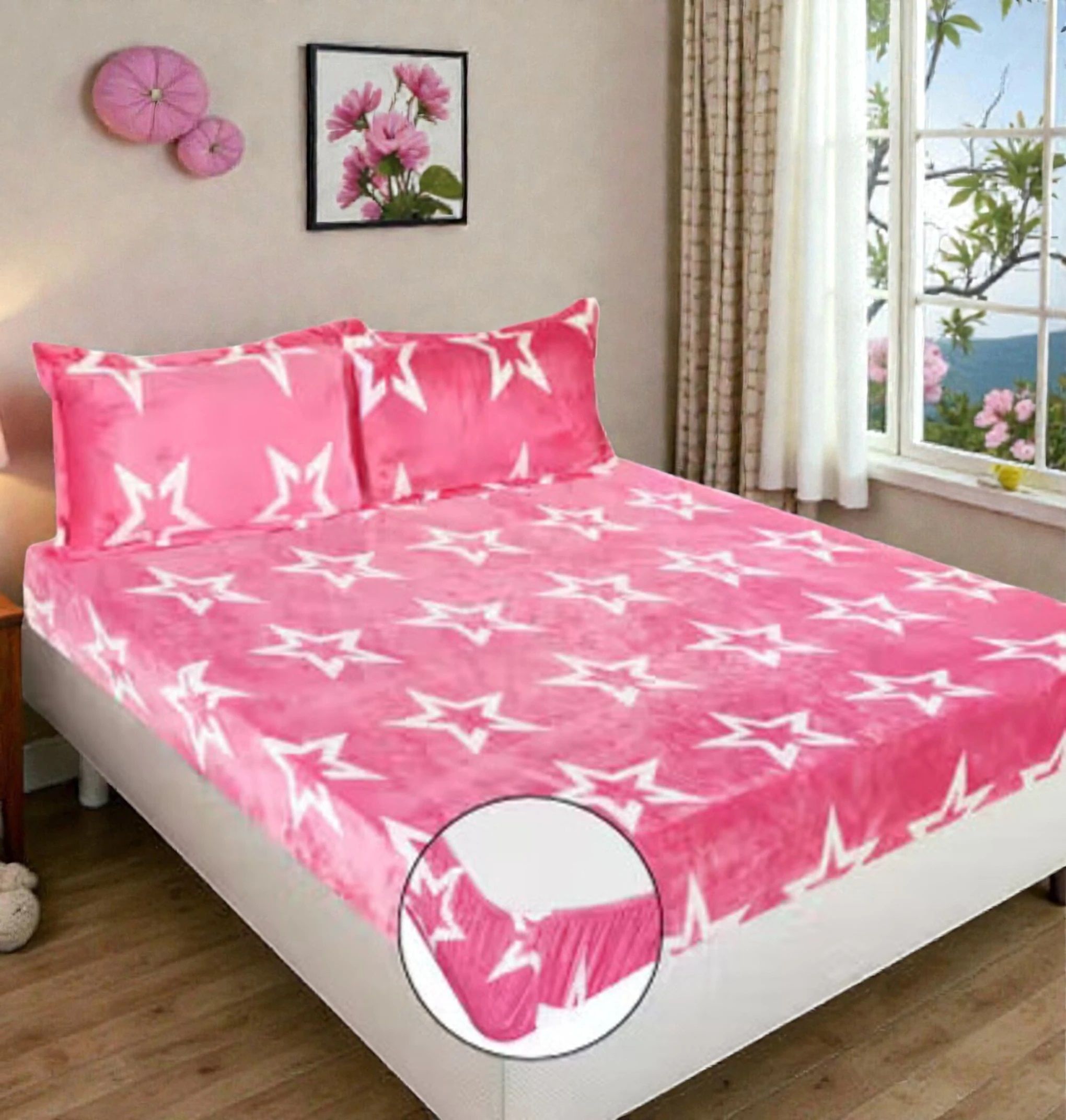 Velvet King, Double Fitted (Elastic) 320 TC Floral 1 Bedsheet with 2 Pillow Covers-image-38