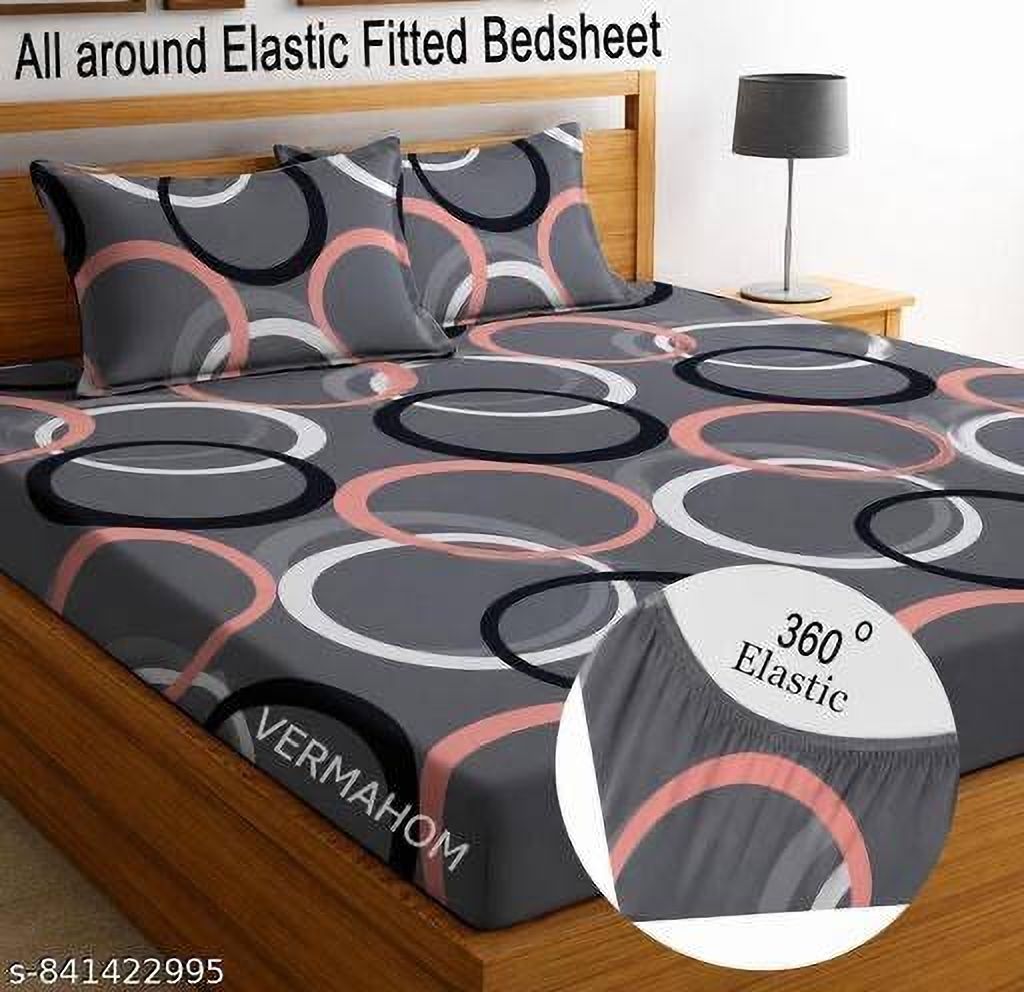 Polycotton Double Fitted (Elastic) 240 TC Floral 1 Summer Bedsheet with 2 Pillow Covers-image-24