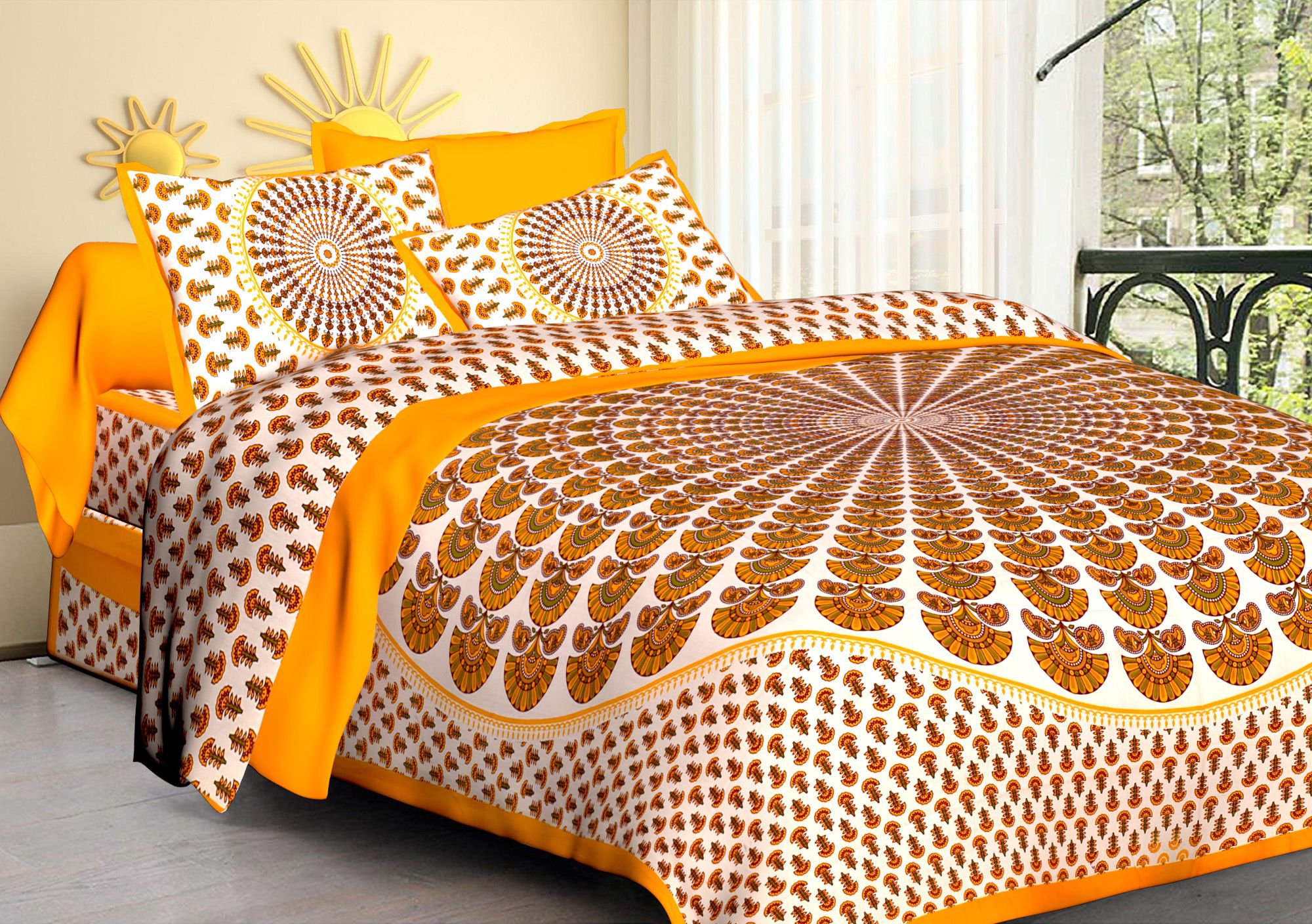 queenie Cotton Double Flat 10 TC Floral 1 Summer Bedsheet with 2 Pillow Covers, 2 Cushion Covers-picture-46