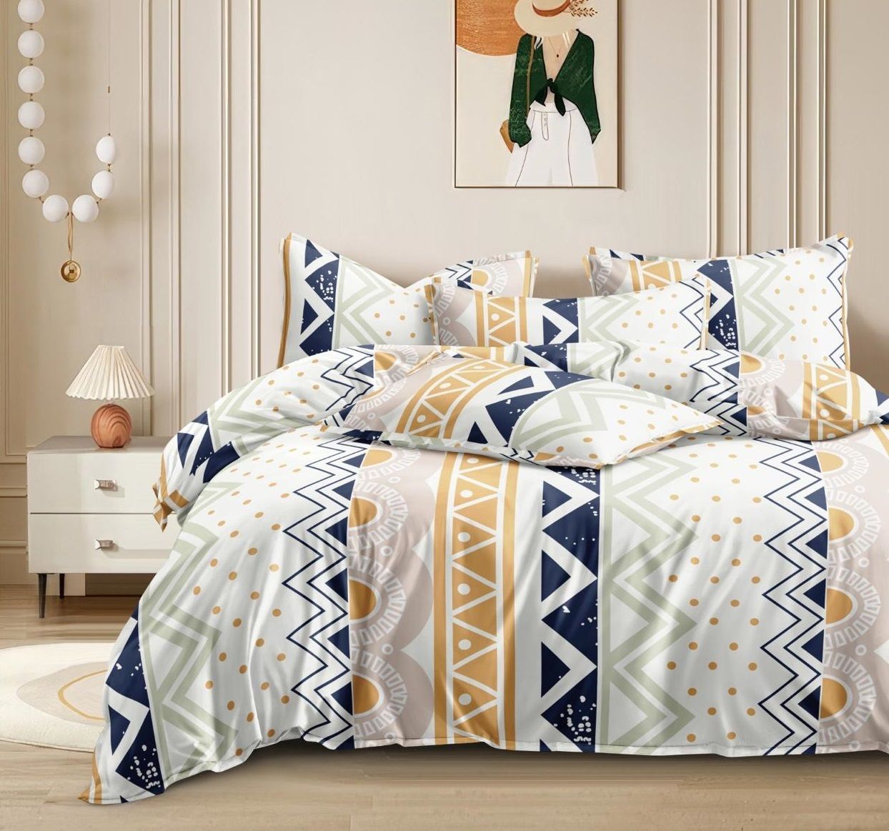 rvans creations 220 TC Cotton Single Geometric Fitted (Elastic) Bedsheet-picture-11