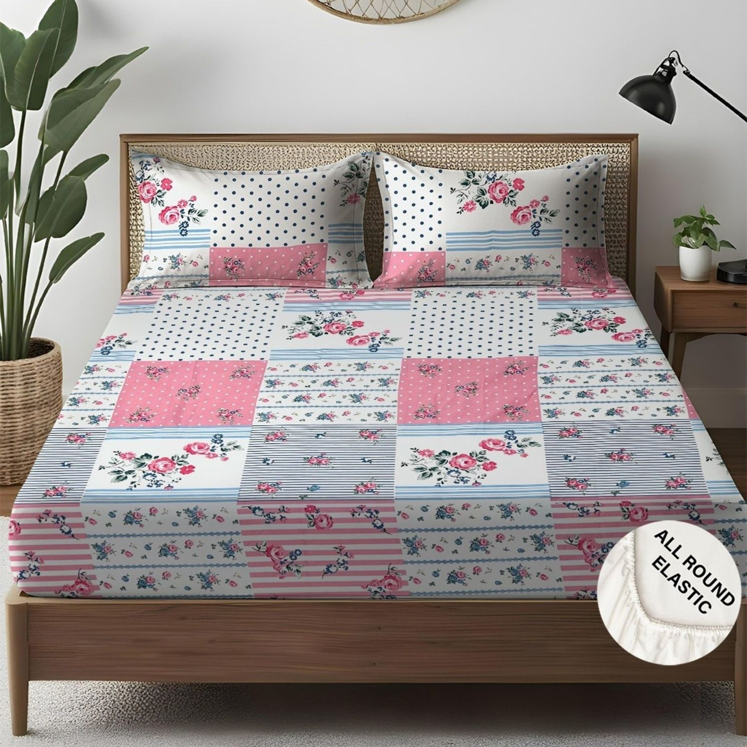 Microfiber King Fitted (Elastic) 300 TC Printed 1 Bedsheet with 2 Pillow Covers-image-36