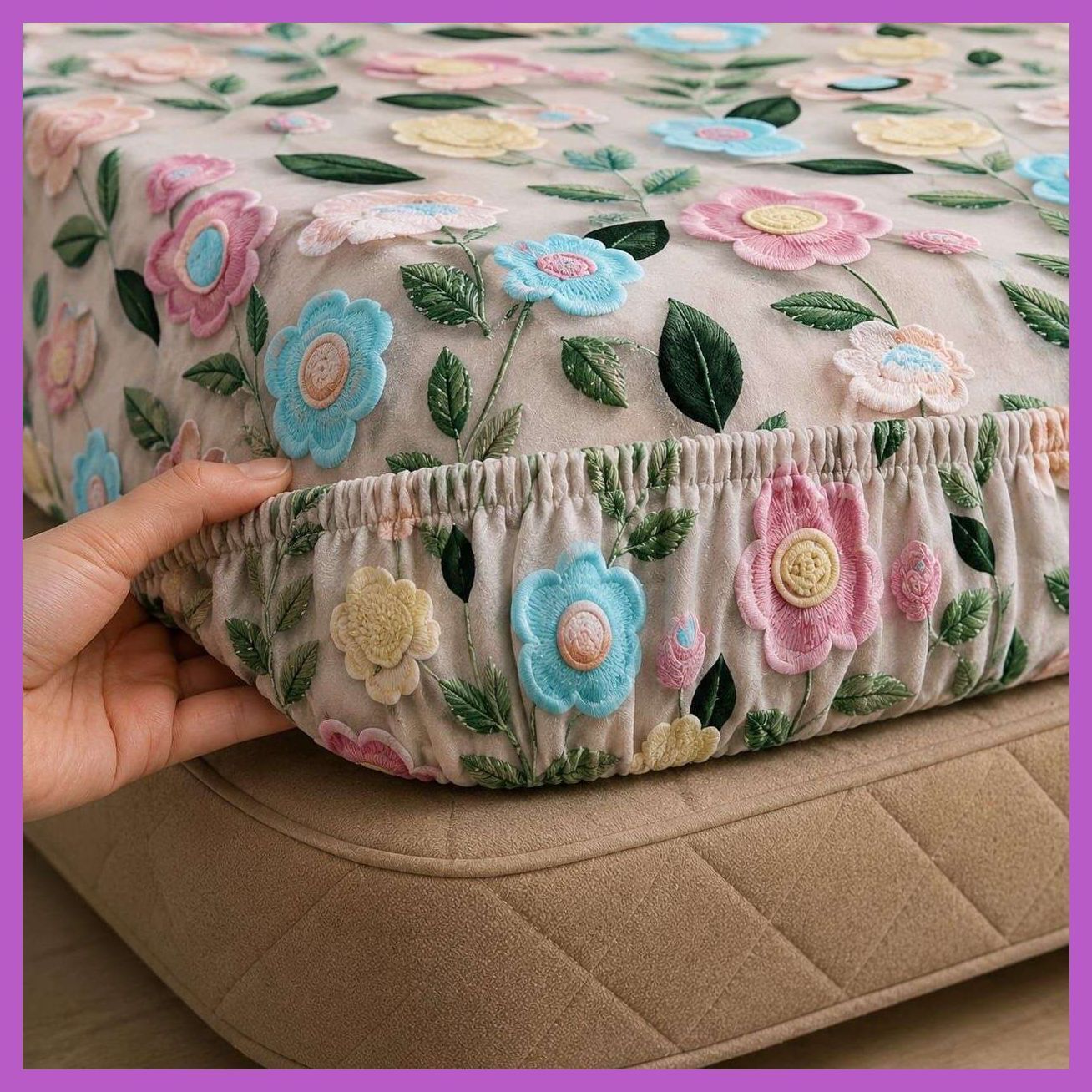 Cotton, Microfiber Double Fitted (Elastic) 340 TC 3D Printed 1 Summer Bedsheet with 2 Pillow Covers-image-43