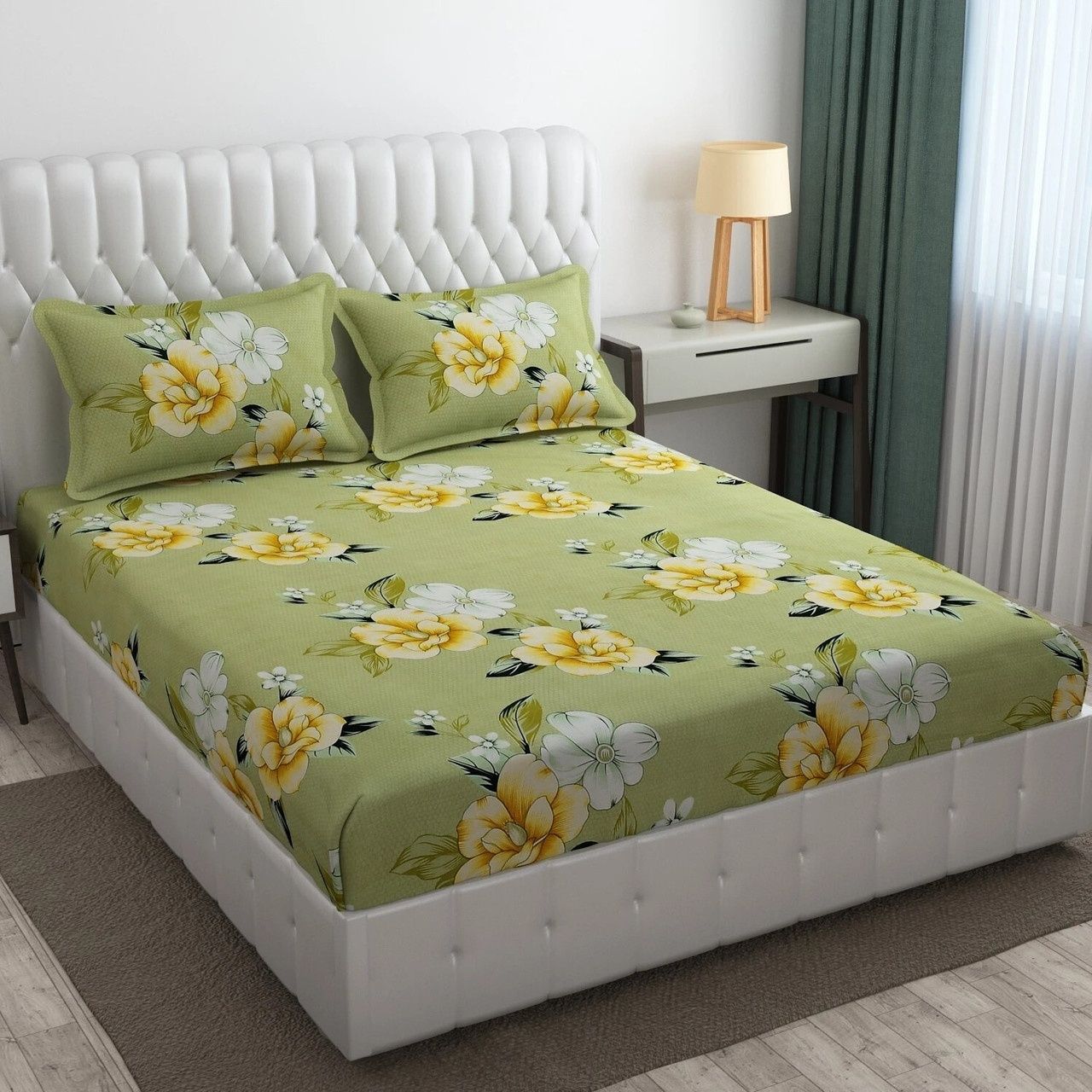 fabricora Cotton Blend Double Fitted (Elastic) 240 TC Abstract 1 Bedsheet with 2 Pillow Covers-picture-25