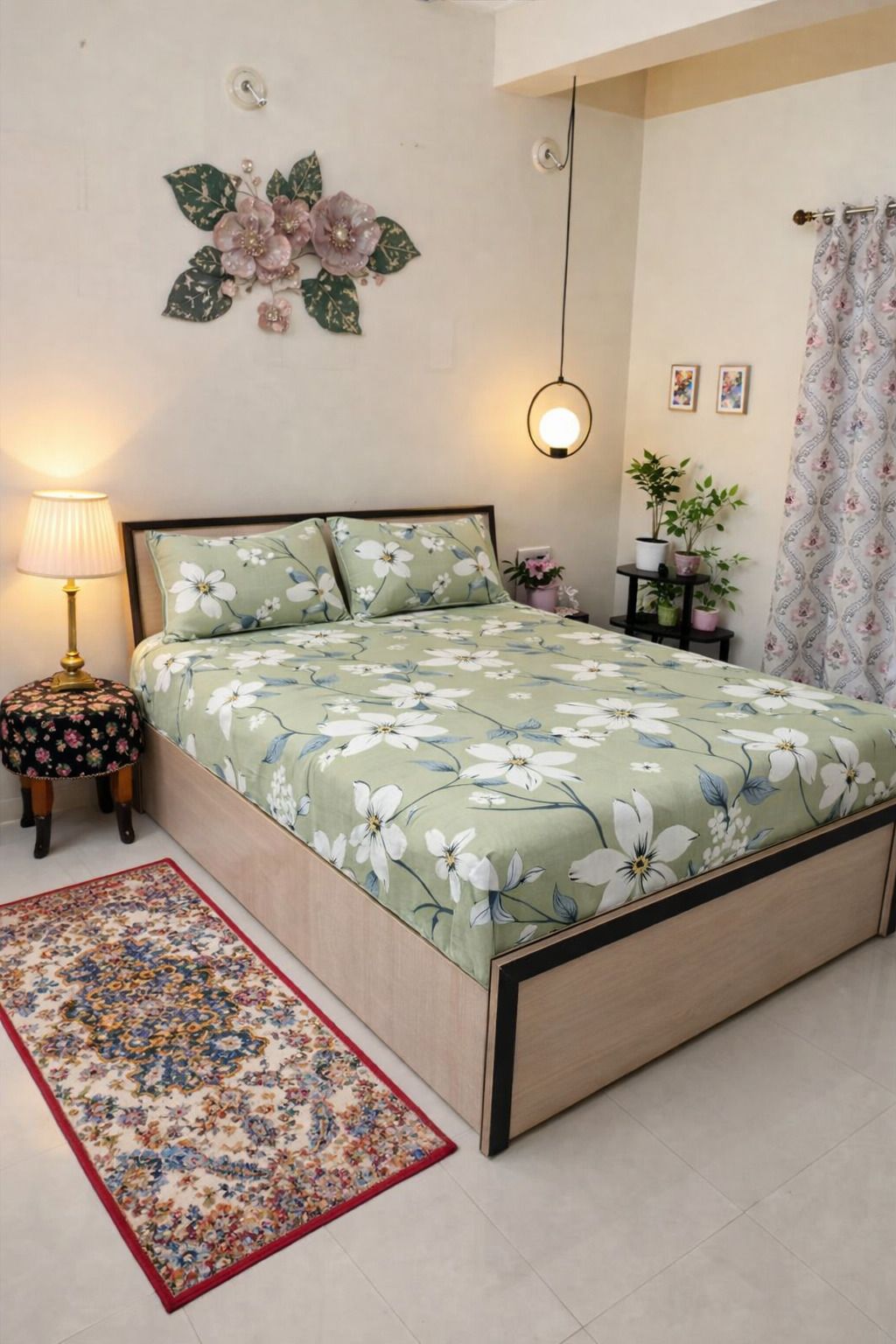 elvyaliving Cotton Blend Queen Flat 100 TC Floral Bedsheet-picture-10