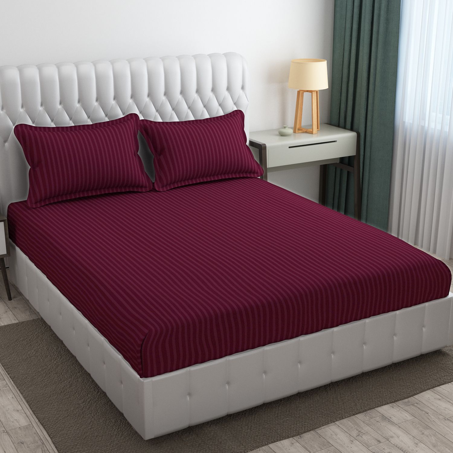 Cotton Double Flat 300 TC Striped Bedsheet-image-15