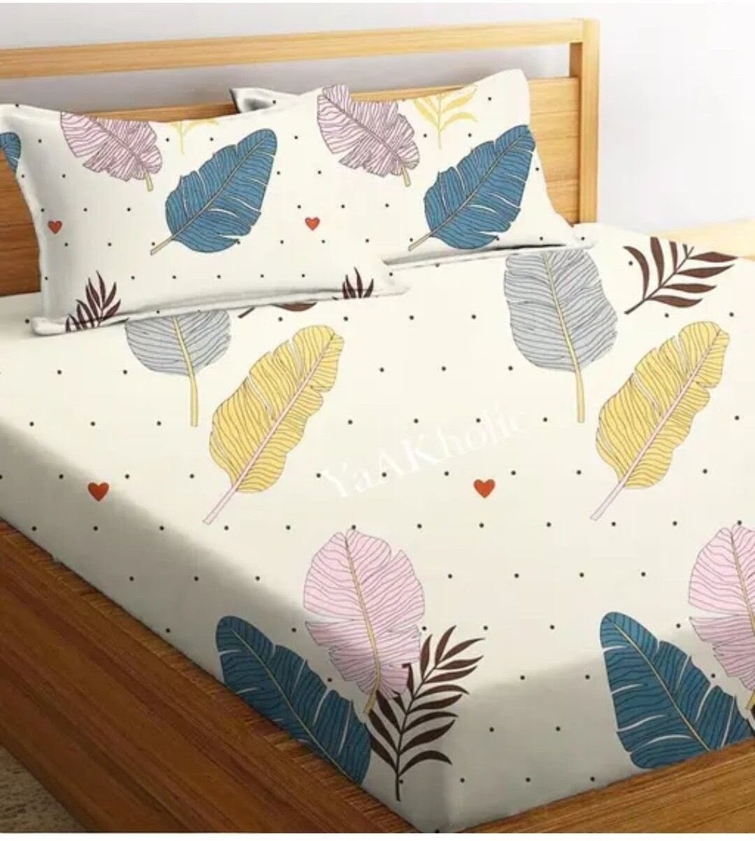 Cotton Double, King, Queen Fitted (Elastic) 300 TC 3D Printed 1 Summer Bedsheet with 2 Pillow Covers-image-18