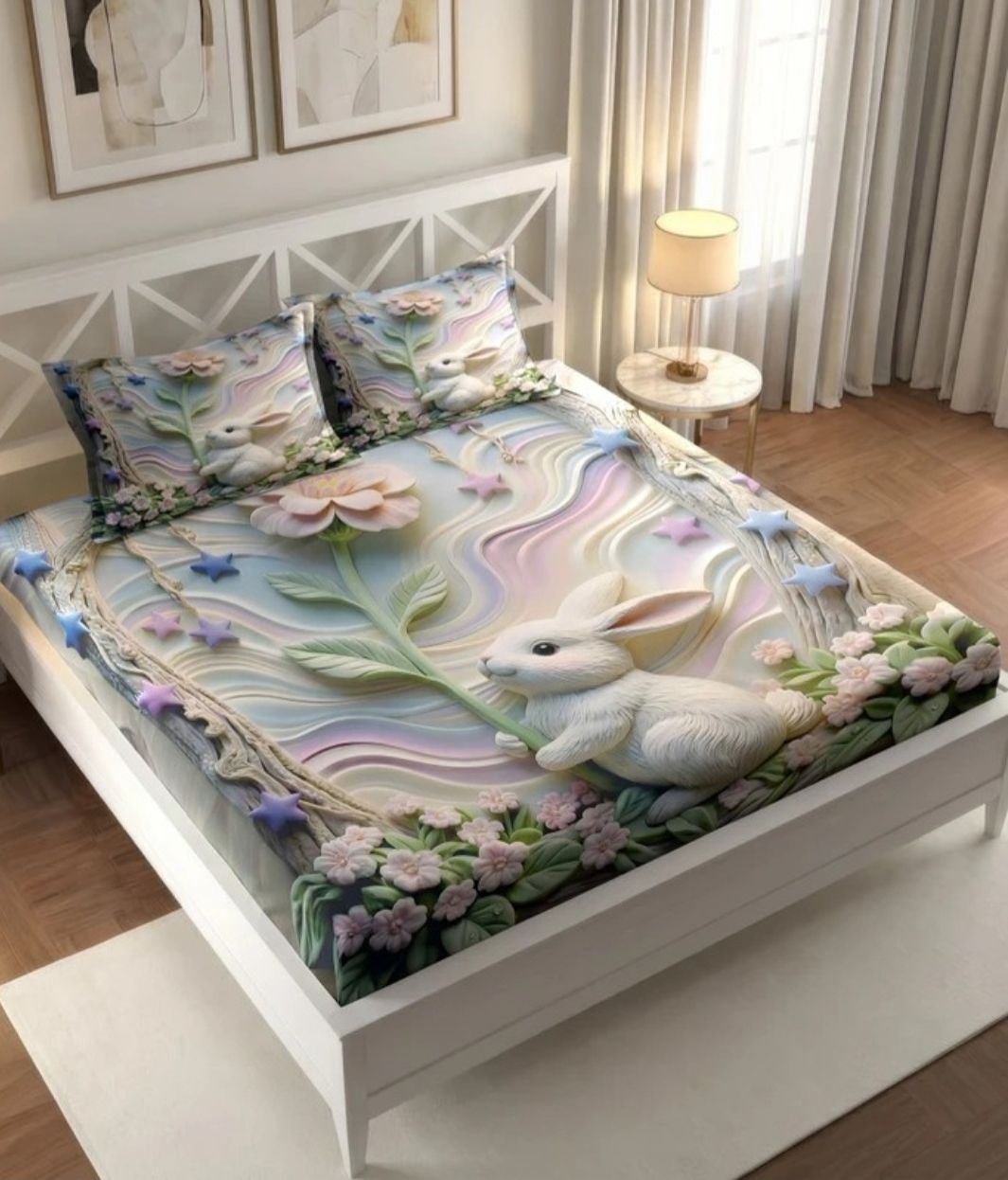 Bamboo Cotton, Polycotton, Cotton, Cotton Blend Queen Flat 370 TC Animal 1 AC Bedsheet with 2 Pillow Covers-image-23