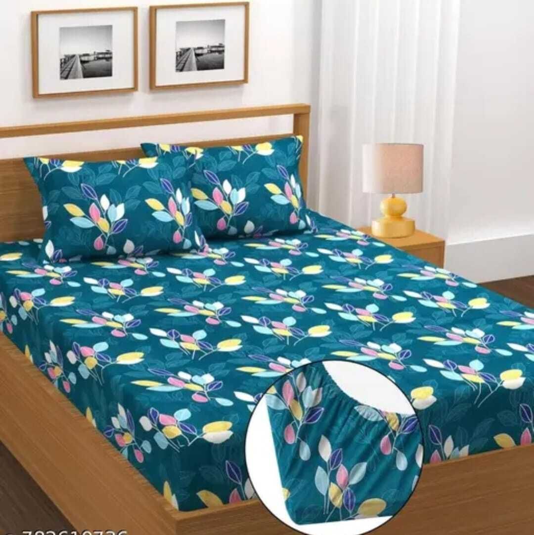 Cotton Blend King Fitted (Elastic) 300 TC Floral 1 Summer Bedsheet with 2 Pillow Covers-image-8