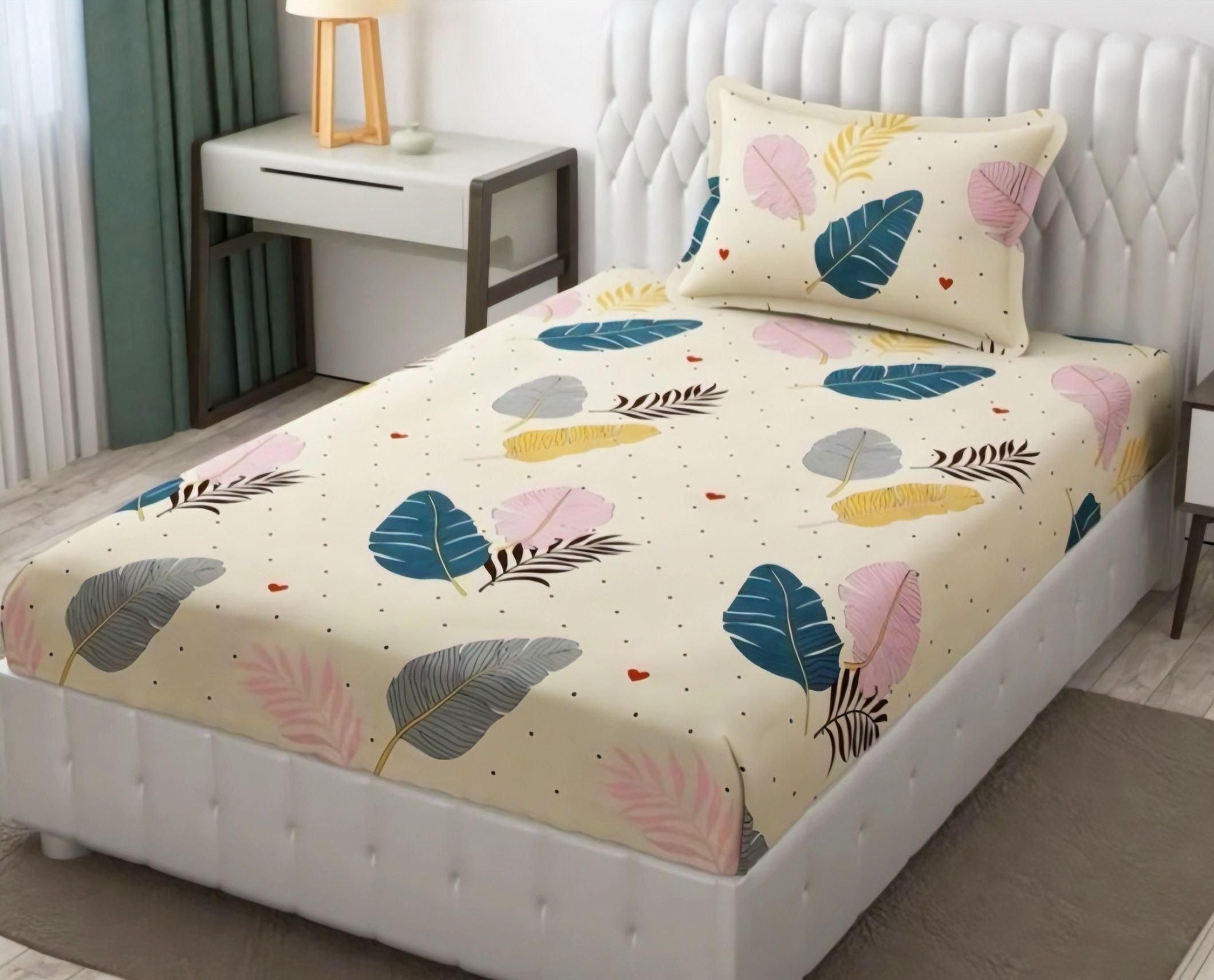 220 TC Microfiber Single Printed Fitted (Elastic) Bedsheet-image-14