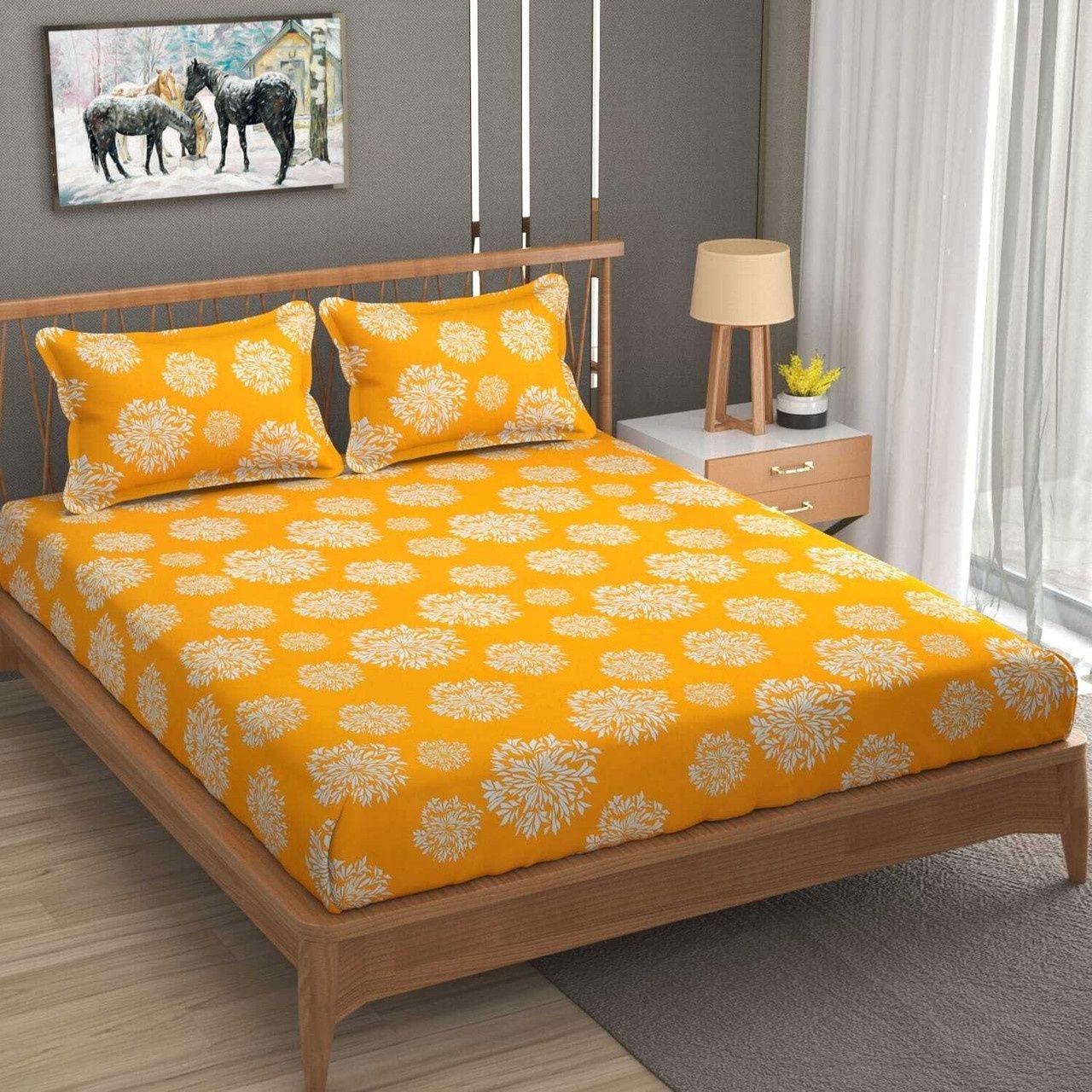 fabricora Cotton Blend Double Fitted (Elastic) 240 TC Abstract 1 Bedsheet with 2 Pillow Covers-picture-20