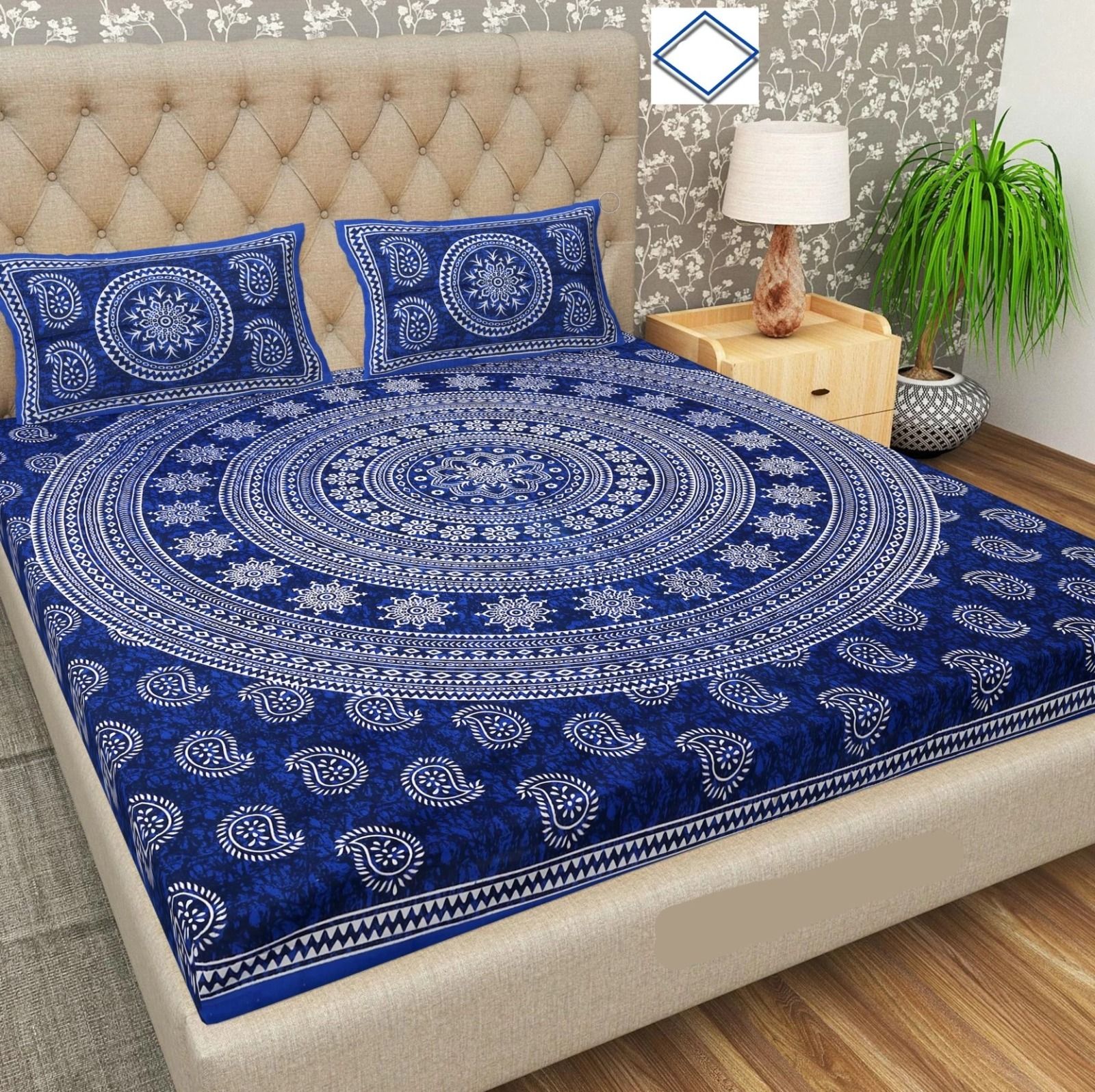 144 TC Cotton Double Floral Flat Bedsheet-image-10