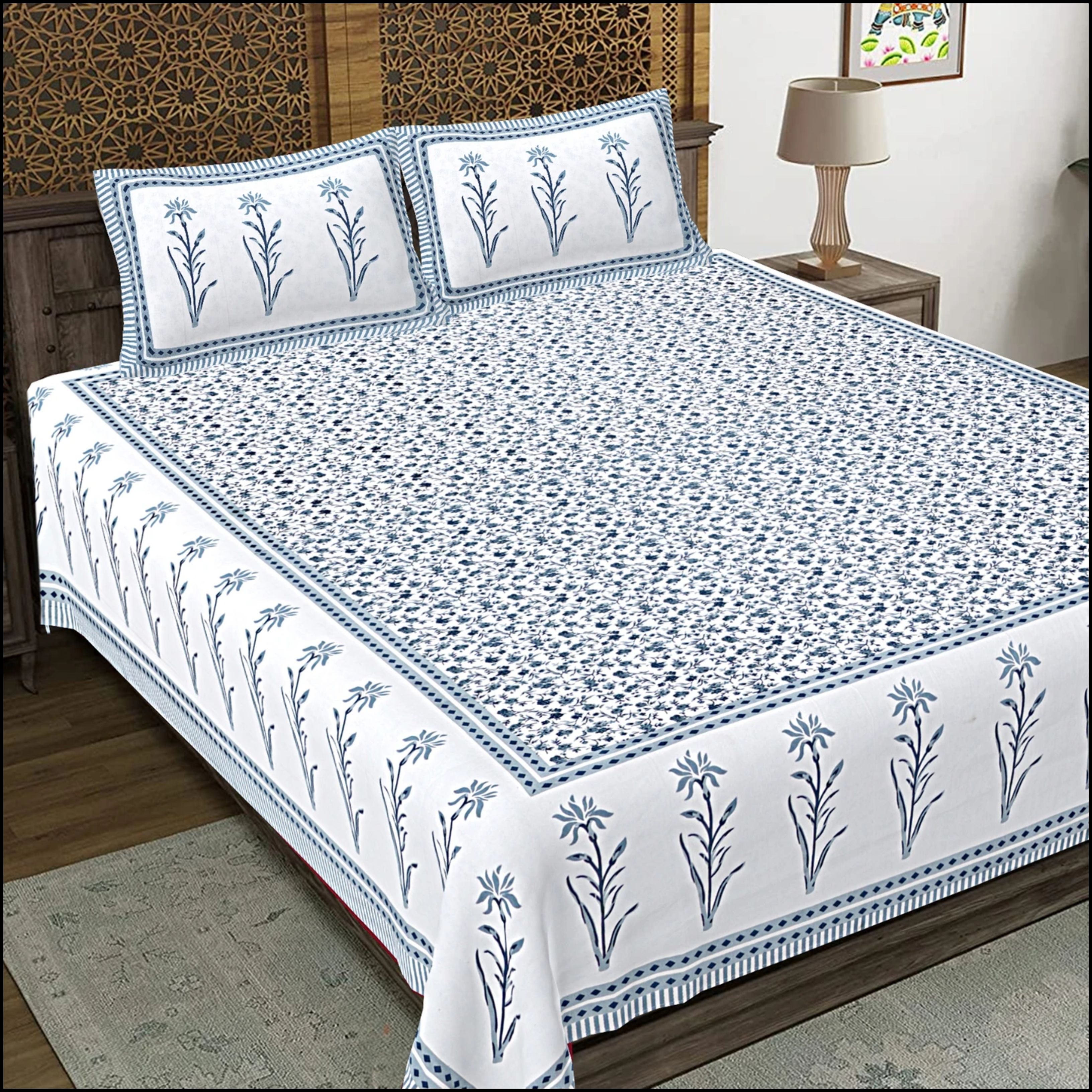 bedzone Cotton Double, Queen, King Flat 180 TC Jaipuri Prints 1 Summer Bedsheet with 2 Pillow Covers-picture-30