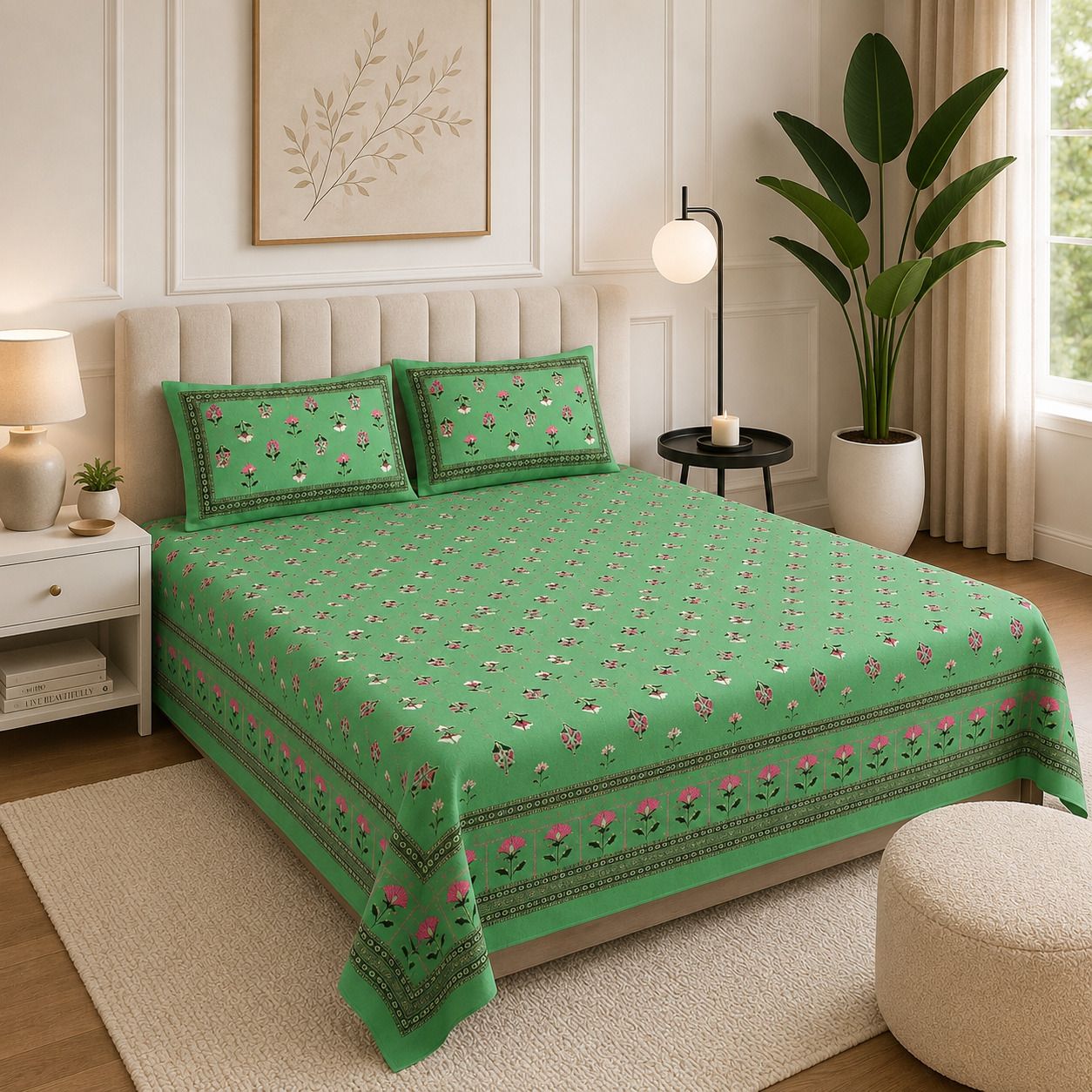 Cotton King Flat 250 TC Floral 1 Bedsheet with 2 Pillow Covers-image-7