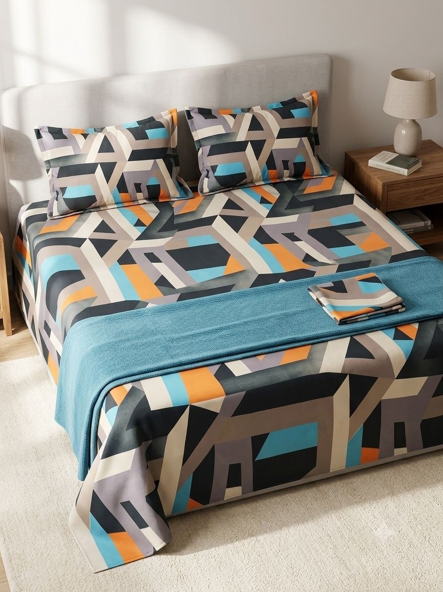 tanika trends Polycotton King Flat 218 TC 3D Printed 1 Summer Bedsheet with 2 Pillow Covers-picture-13