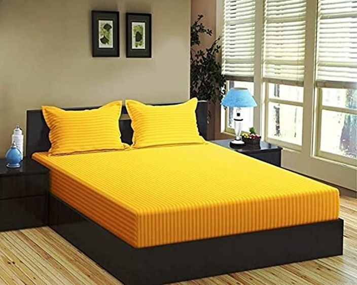 300 TC Cotton King Striped Fitted (Elastic) Bedsheet-image-37